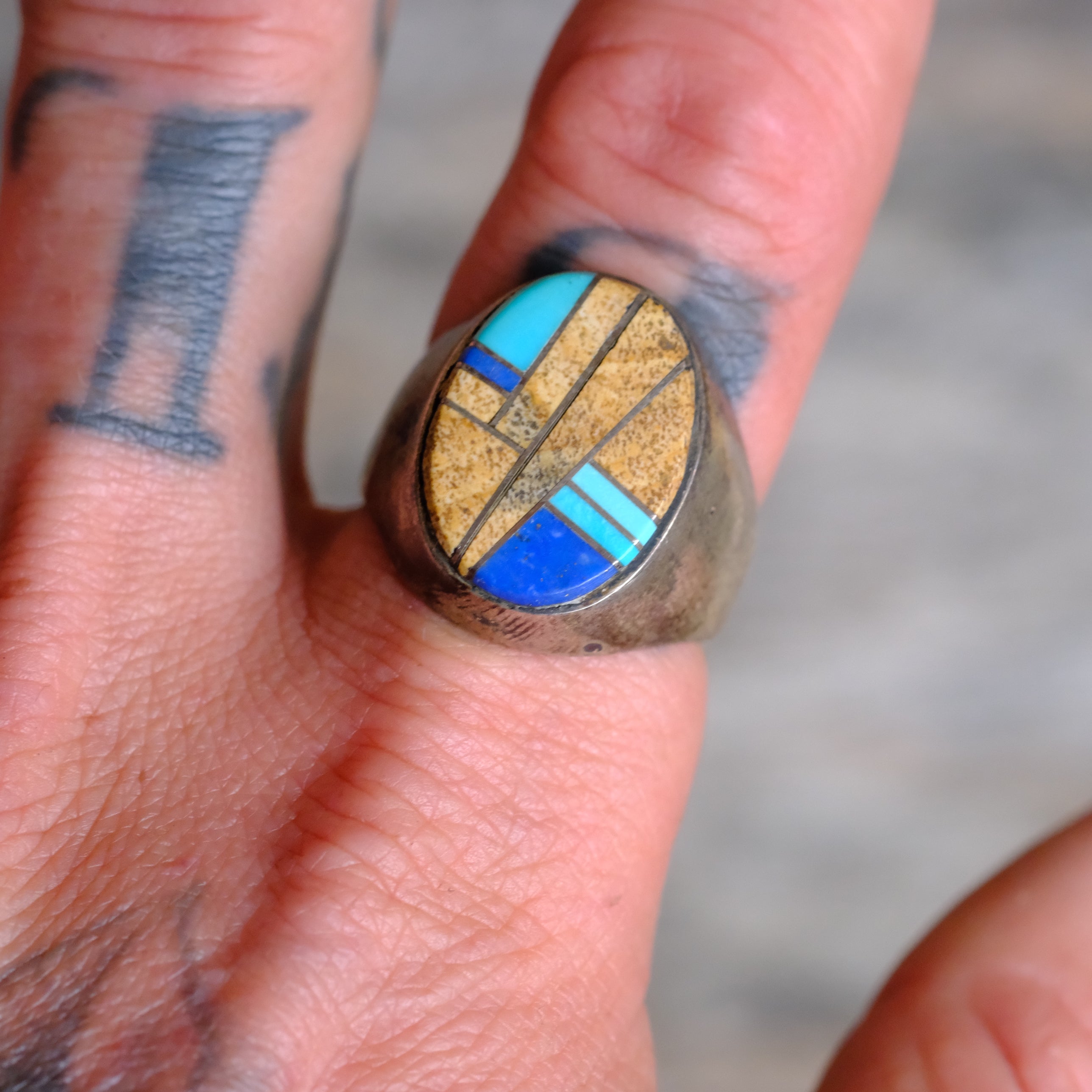 Vintage Sterling Multistone Inlay Ring 10.75
