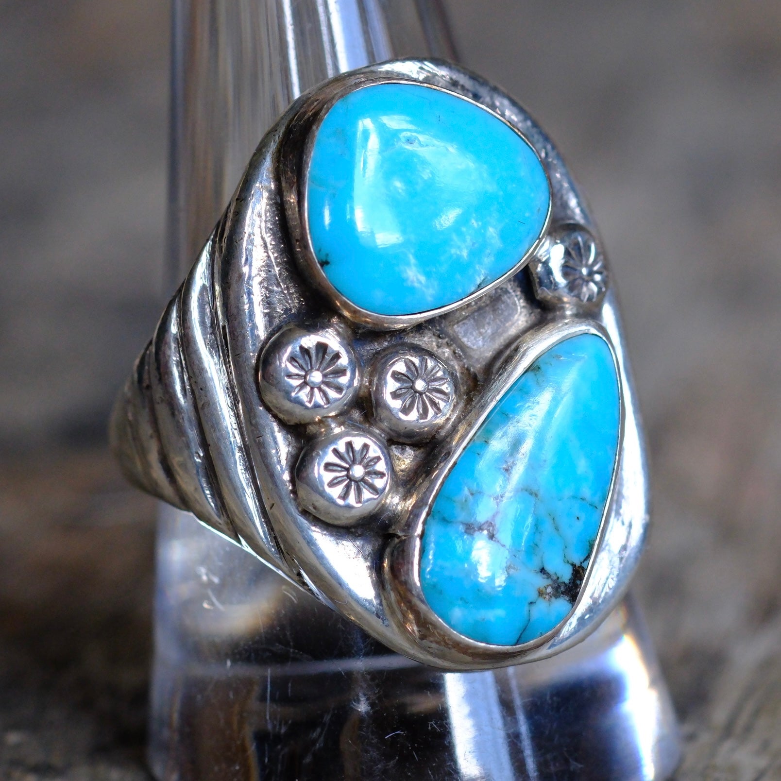 Vintage Sterling 2-Stone Turquoise Ring 10