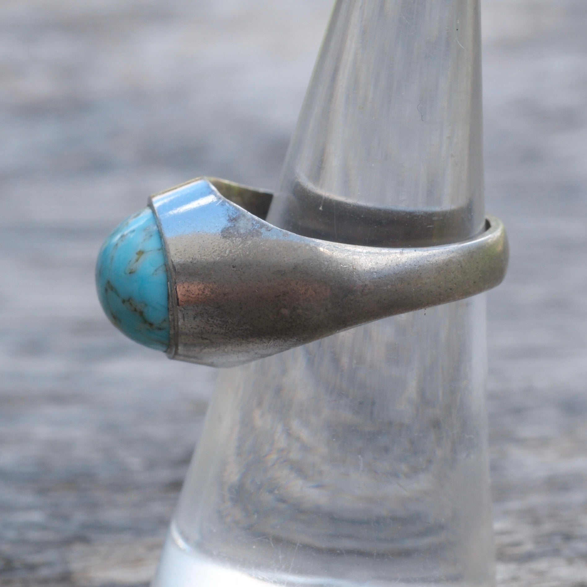 Vintage Sterling German Glass Ring 6.25