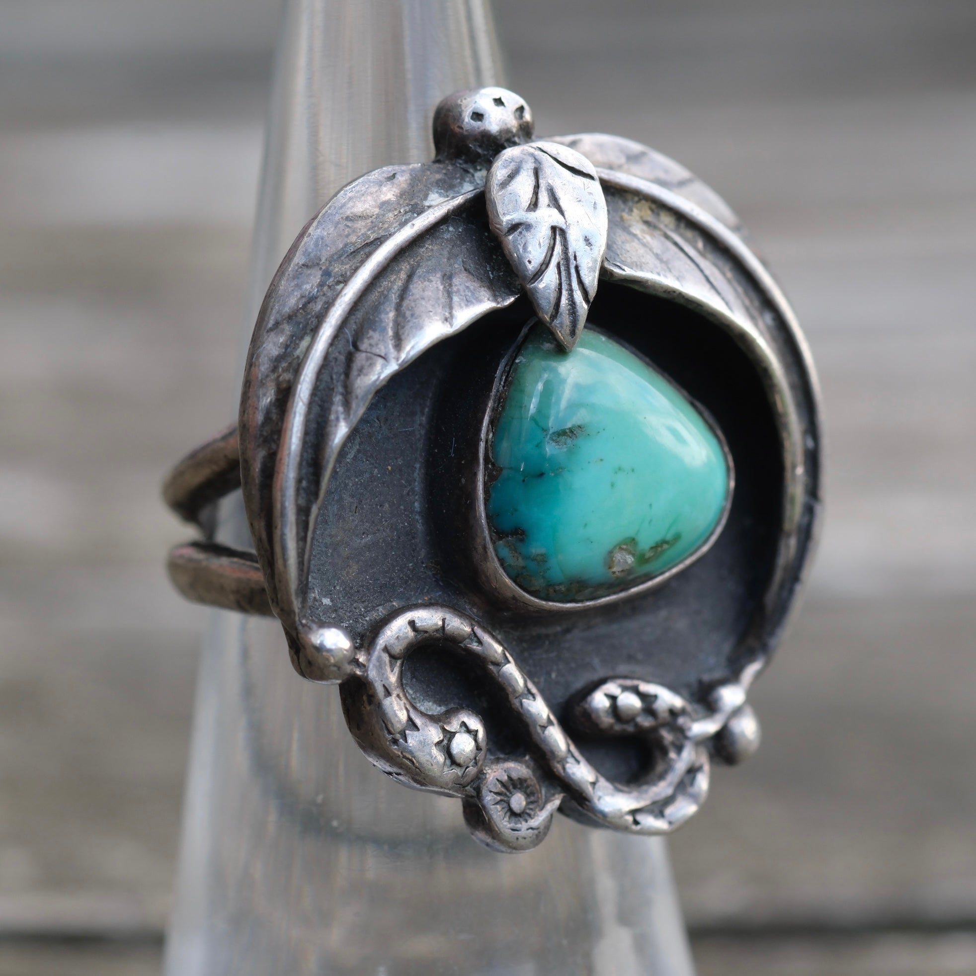 Vintage Sterling Turquoise Feather Ring 5.5