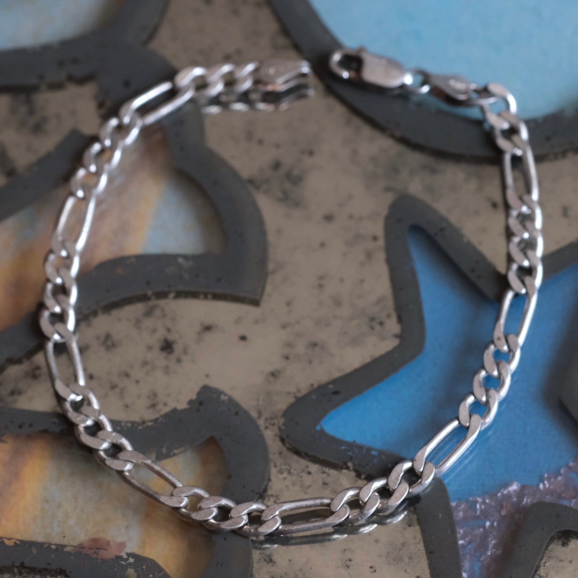 Vintage Sterling Silver Figaro Chain Bracelet 7.75"