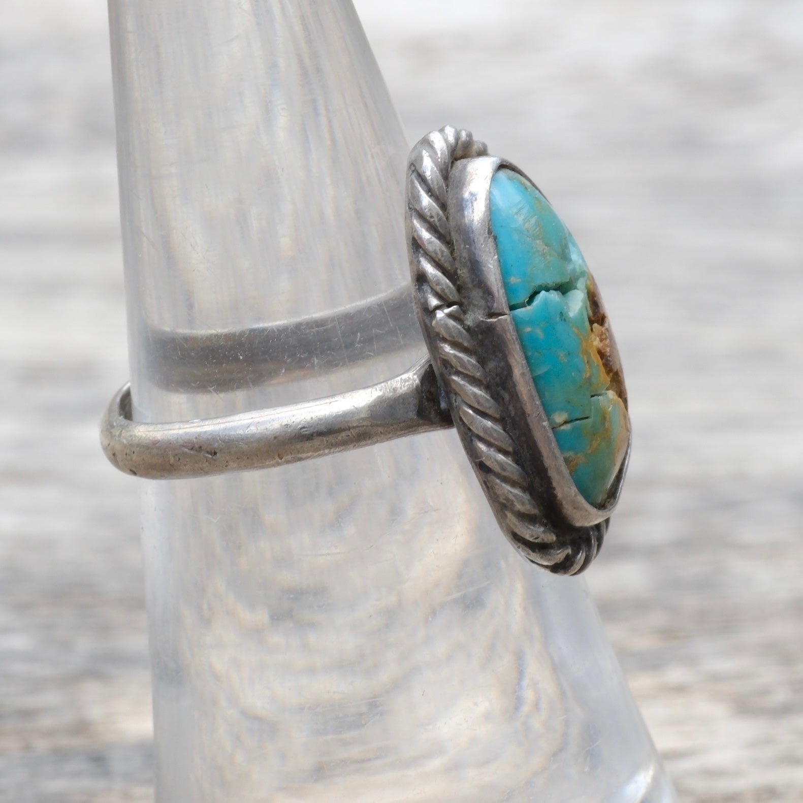 Vintage Sterling Turquoise Roper Ring 5.75