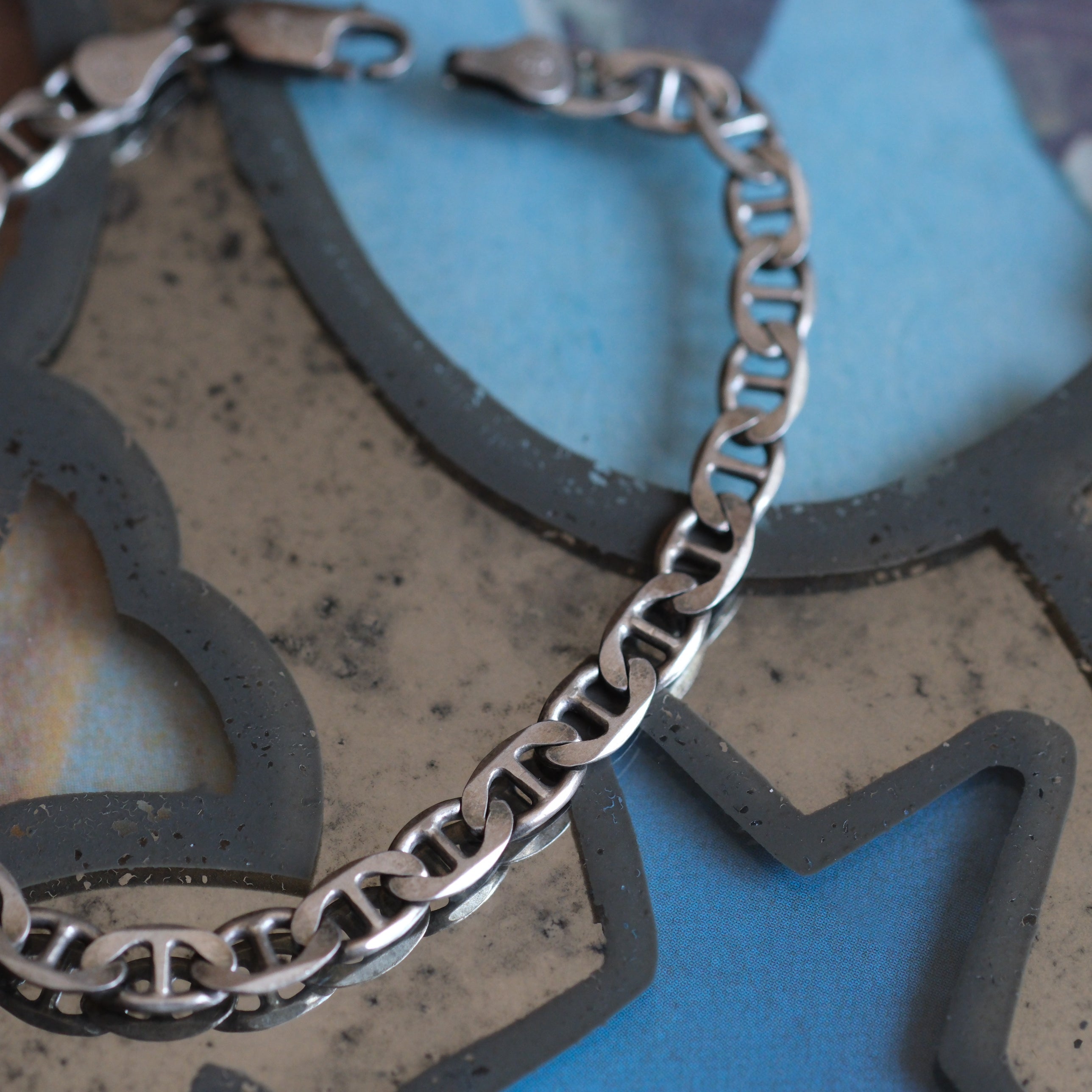 Vintage Sterling Anchor Chain Bracelet 8"