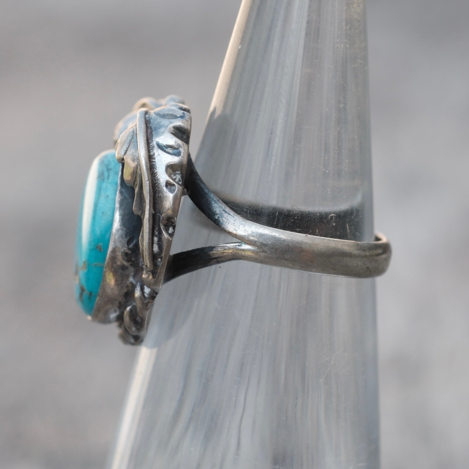 Vintage Sterling Turquoise Feather Ring 3.5