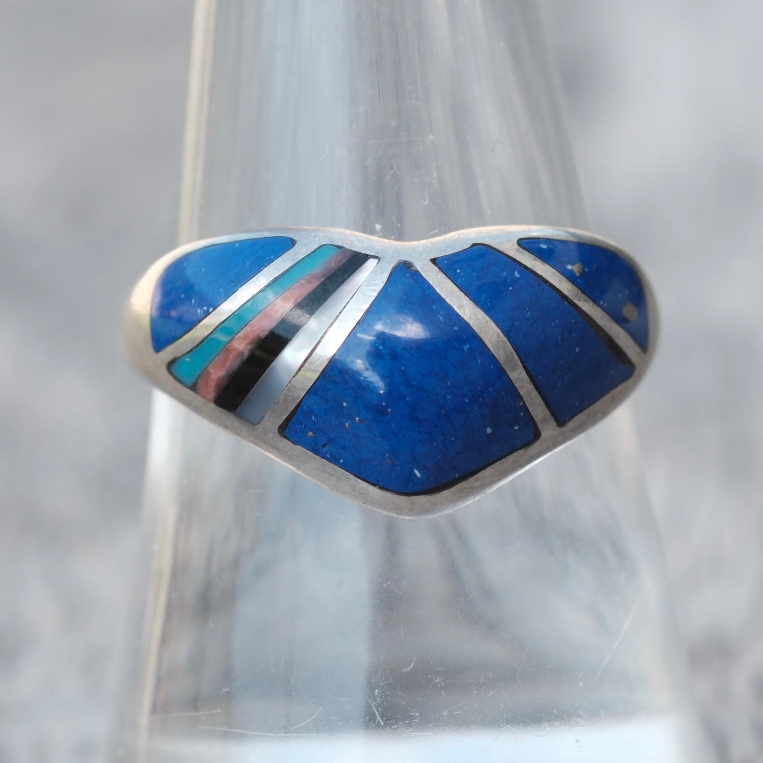 Vintage Sterling Multistone Inlay Band Ring 8.5