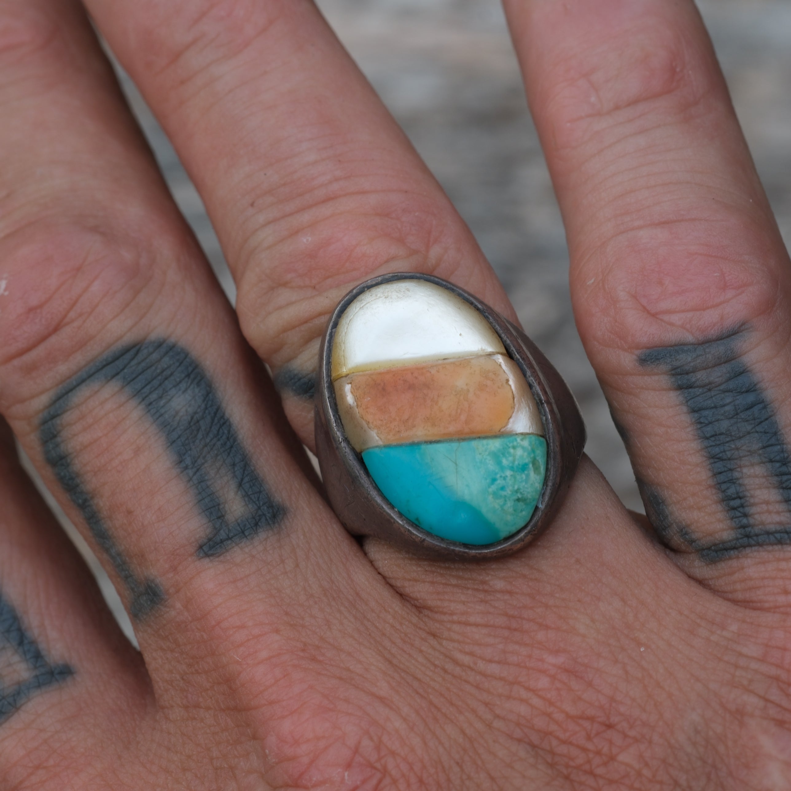 Vintage Sterling Multistone Inlay Ring 8