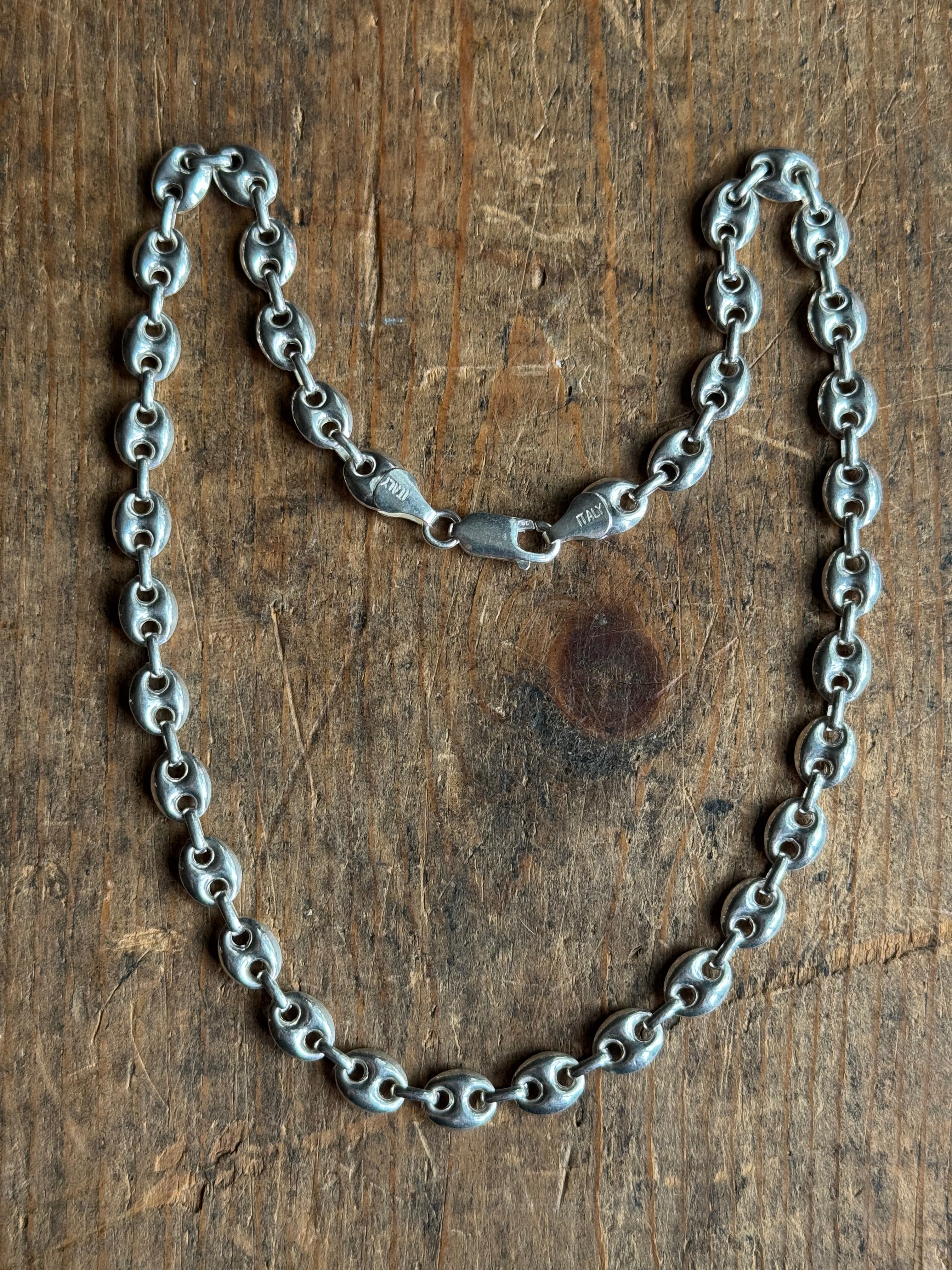 Vintage Sterling Silver 16” Puffy Mariner Link Chain