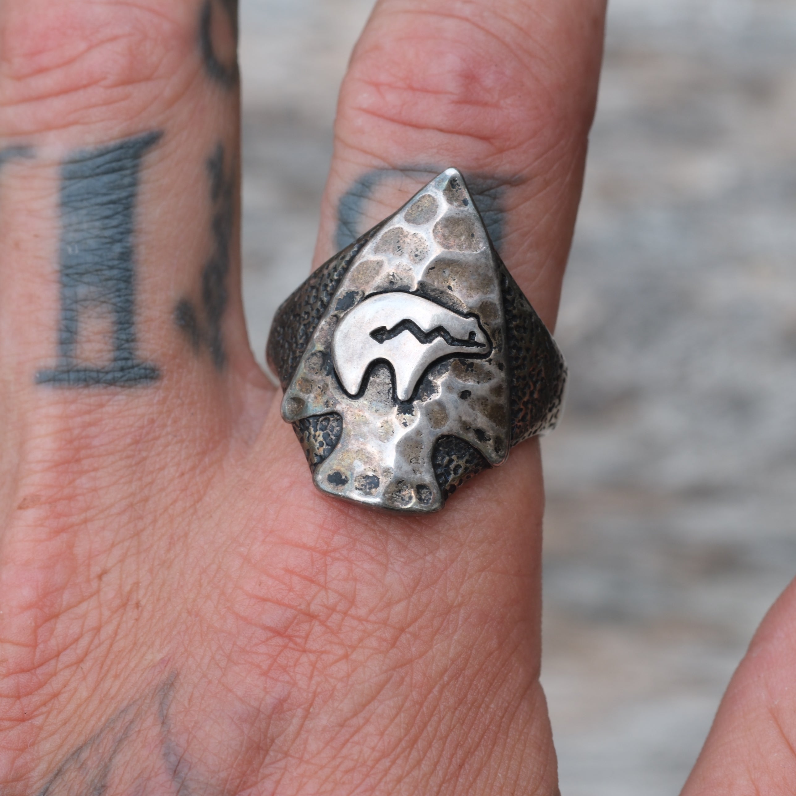 Vintage Sterling Bear Arrowhead Ring 12