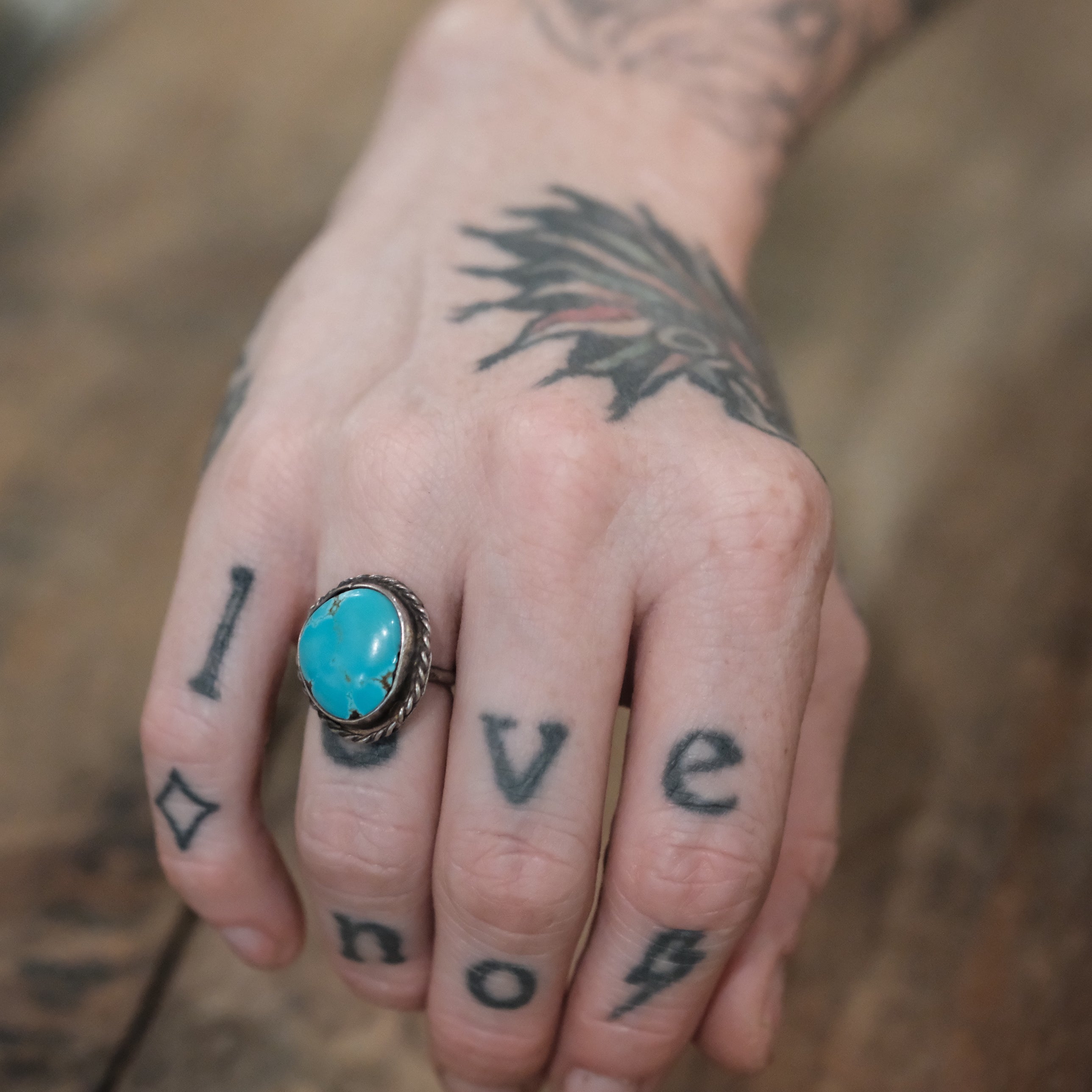 Vintage Sterling Turquoise Roper Ring 4