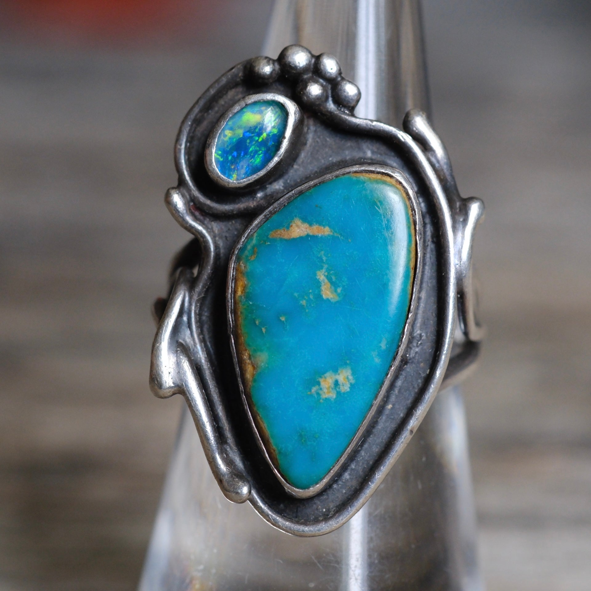 Vintage Sterling Turquoise and Abalone Ring 6.5