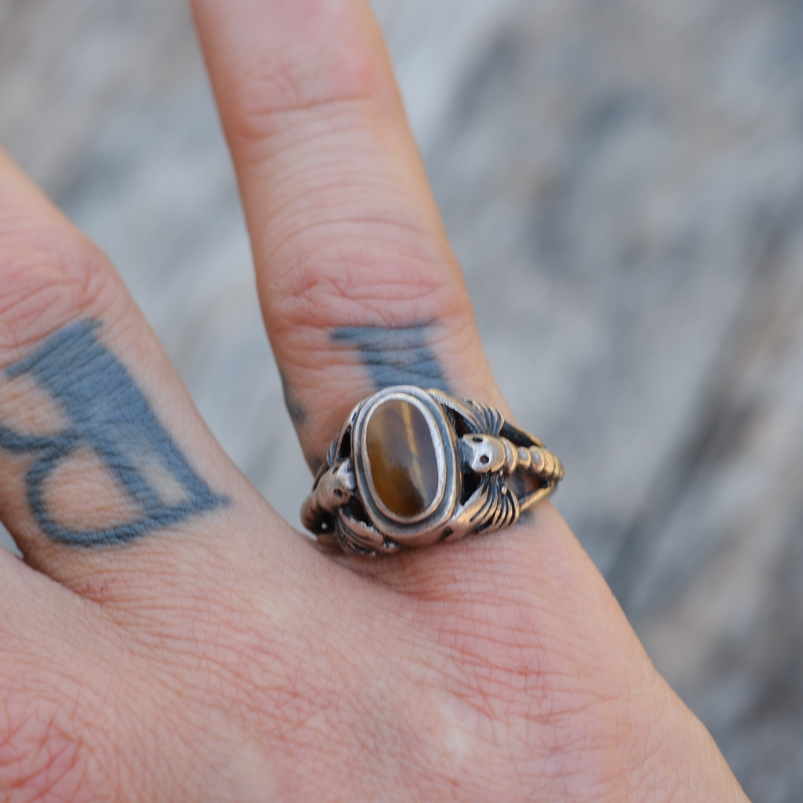 Vintage Sterling Tigers Eye Dragon Fly Ring 6.75