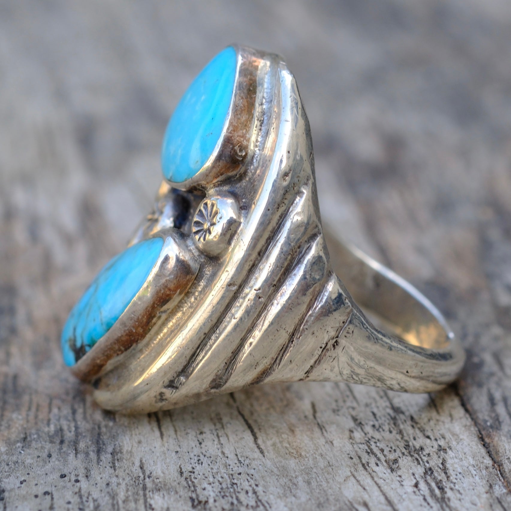 Vintage Sterling 2-Stone Turquoise Ring 10