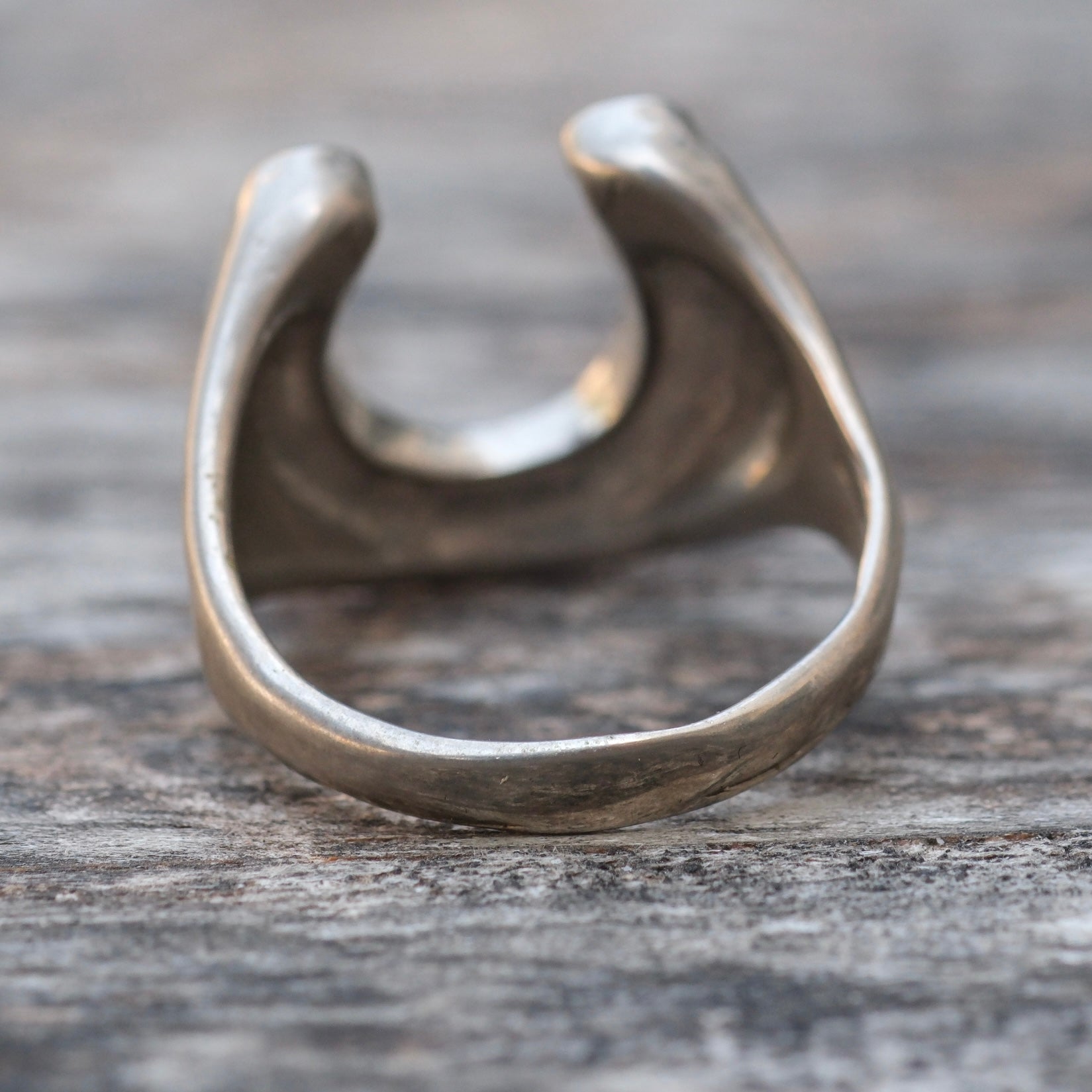 Vintage Sterling Silver Plated Turquoise and Coral Inlay Lucky Horseshoe Ring 8.5