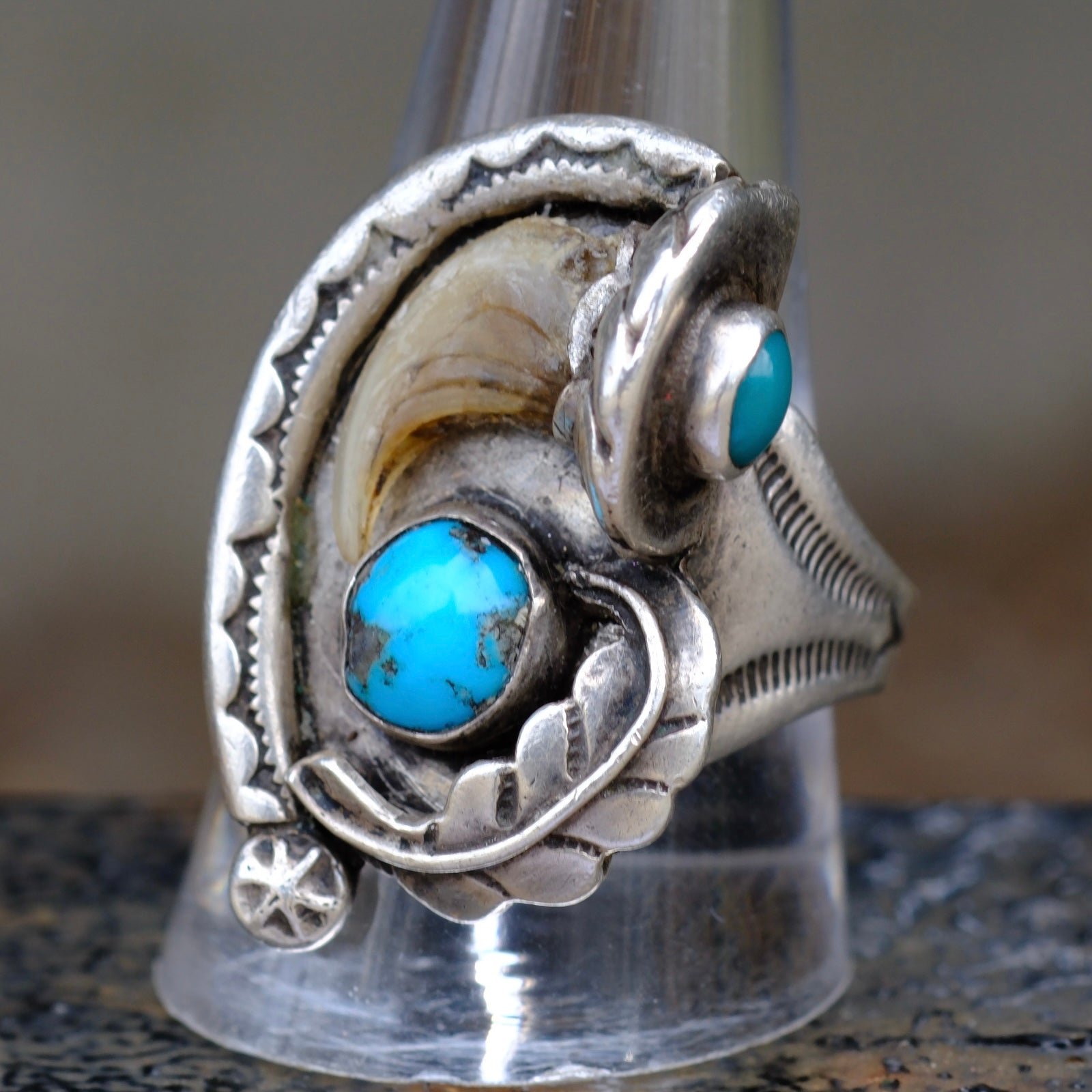Vintage Sterling Turquoise Claw Ring 11.25