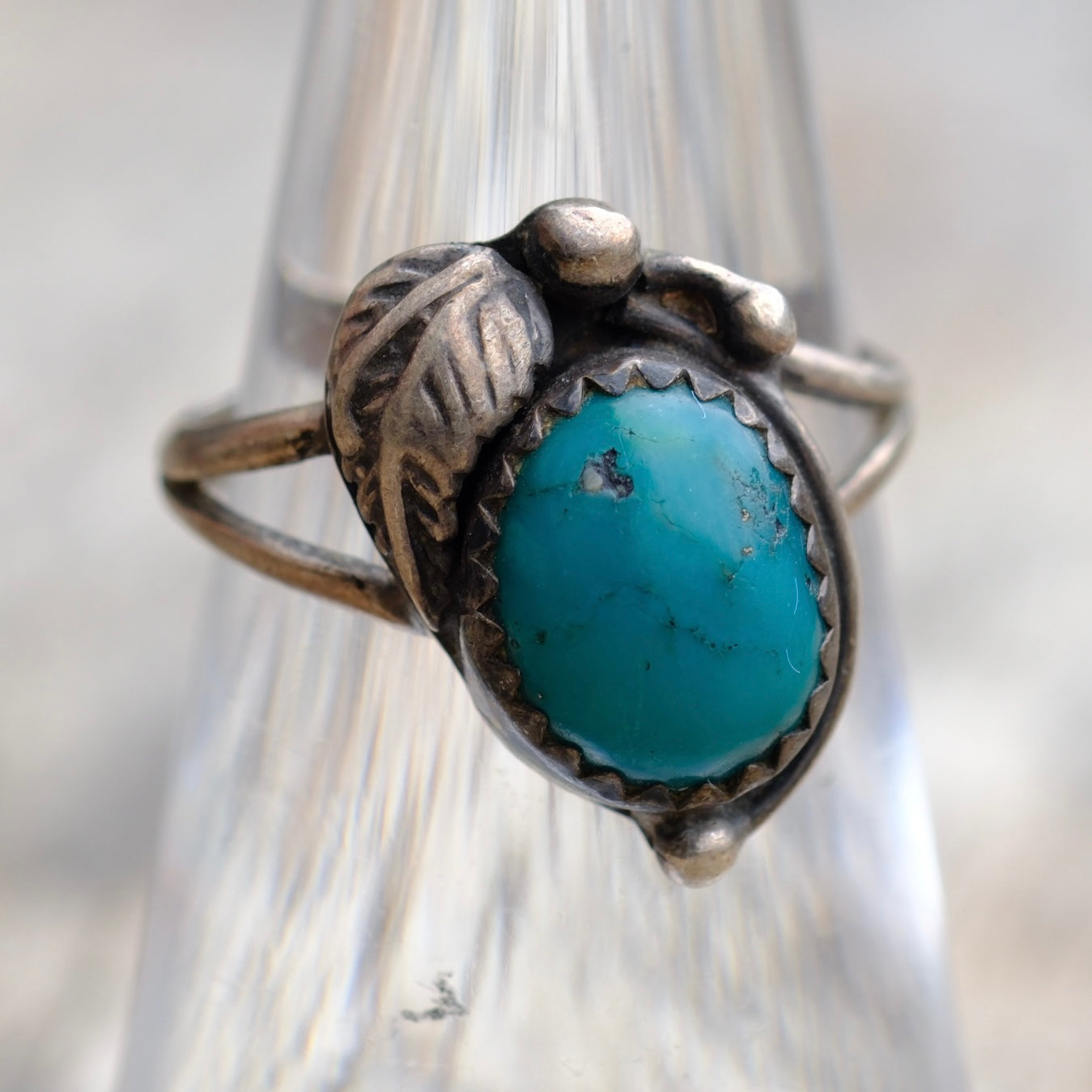 Vintage Sterling Turquoise Feather Ring 5.25
