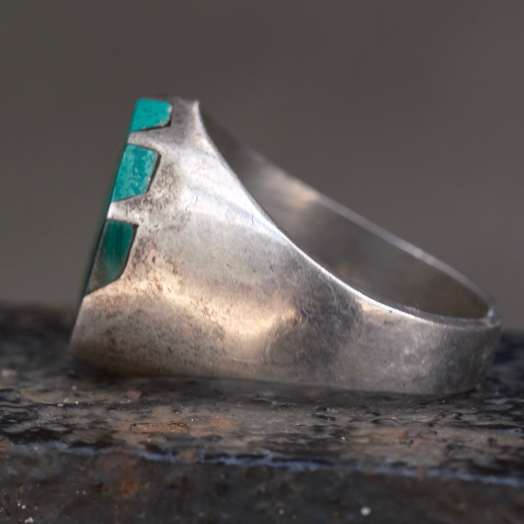 Vintage Sterling Malachite Inlay Striper Ring 10.25
