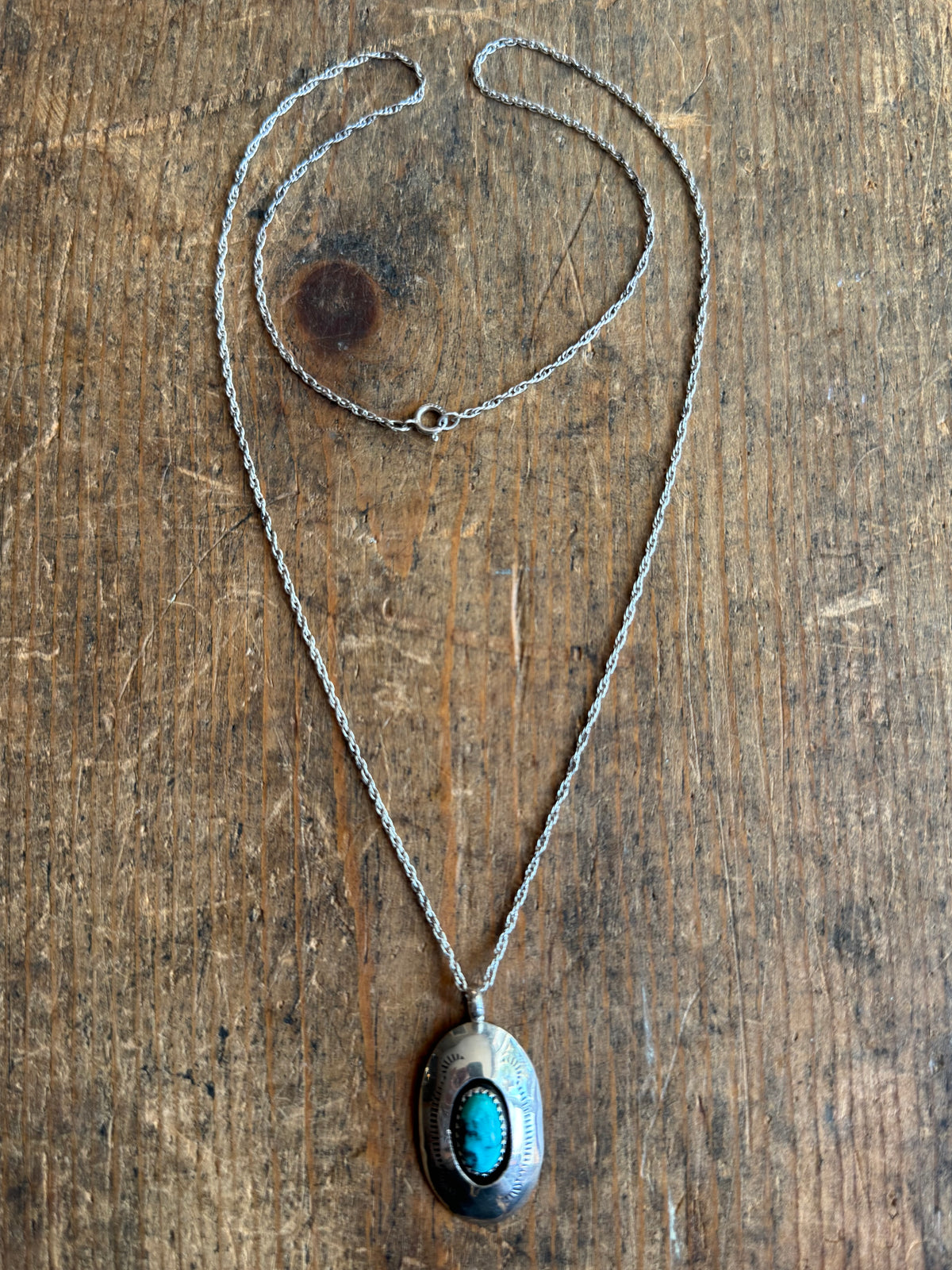 Vintage Sterling Silver Turquoise Shadowbox Necklace
