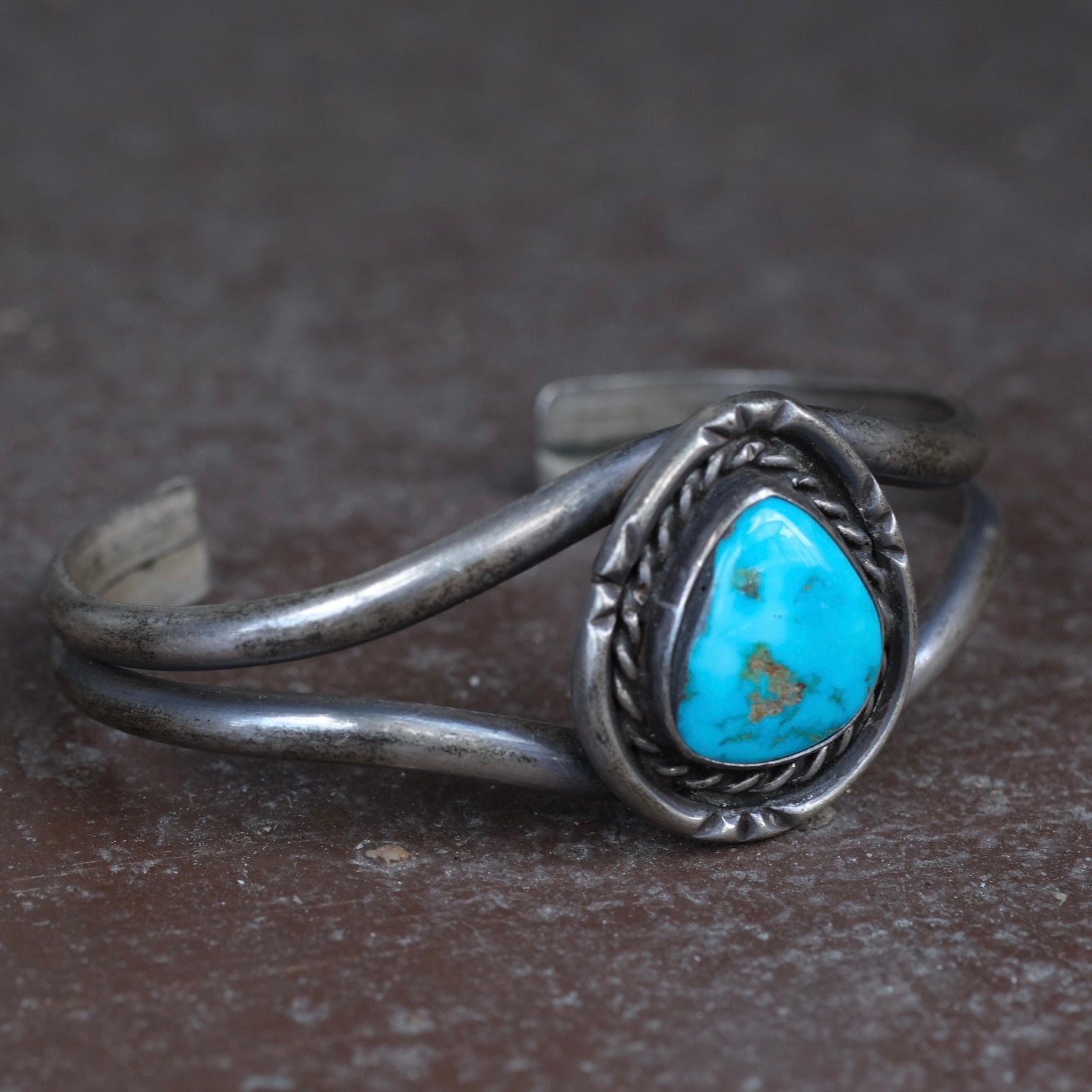 Vintage Sterling Turquoise Roper Cuff