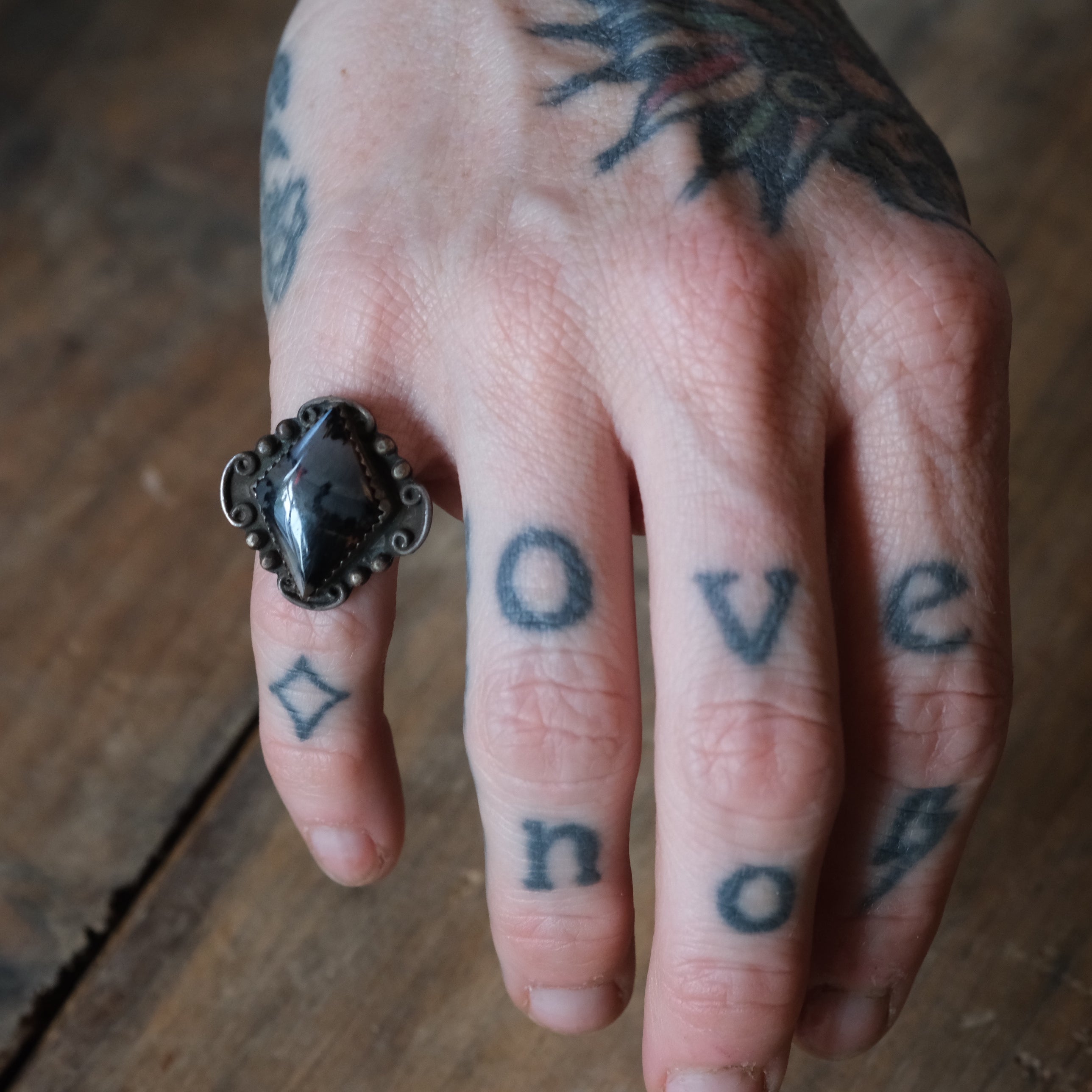Vintage Sterling Petrified Wood Ring 3.75