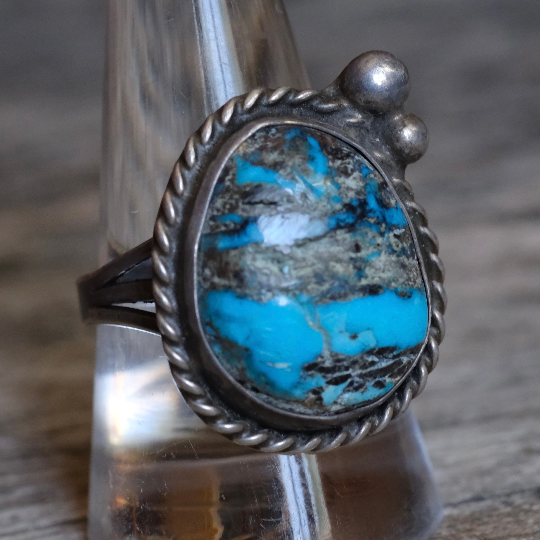 Vintage Sterling Turquoise Roper Ring 10.25
