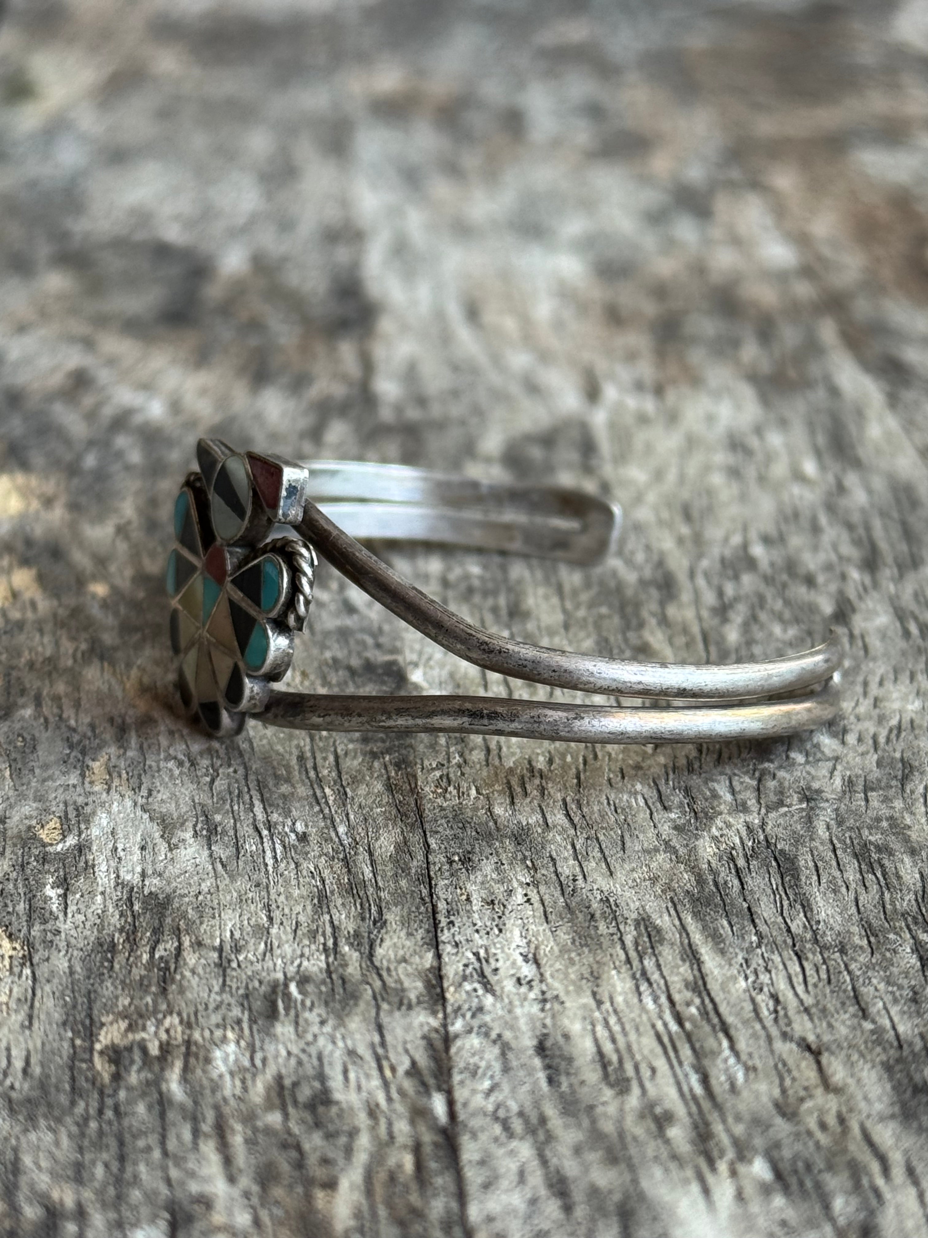 Vintage Sterling Silver Multistone Inlay Thunderbird Cuff