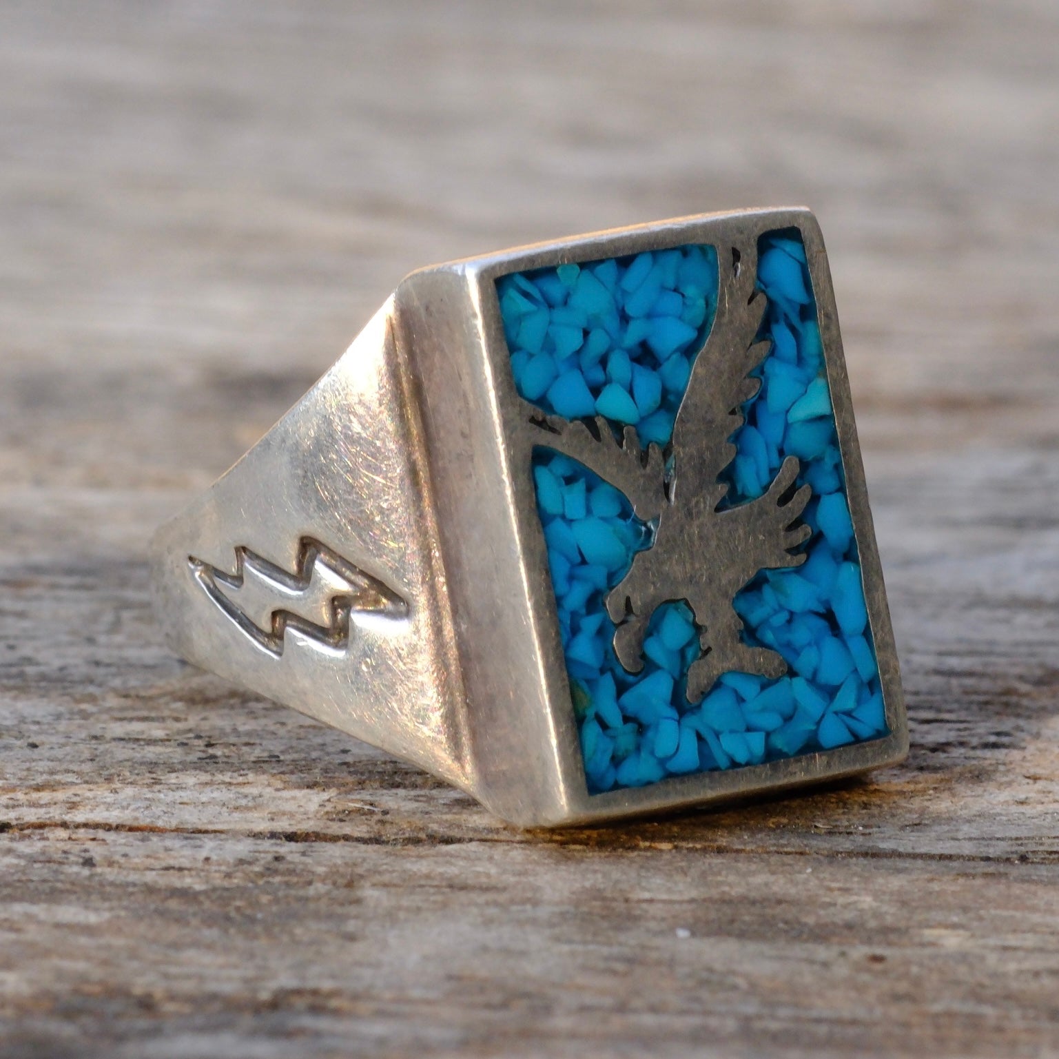 Vintage Sterling Turquoise Eagle Ring 9.5
