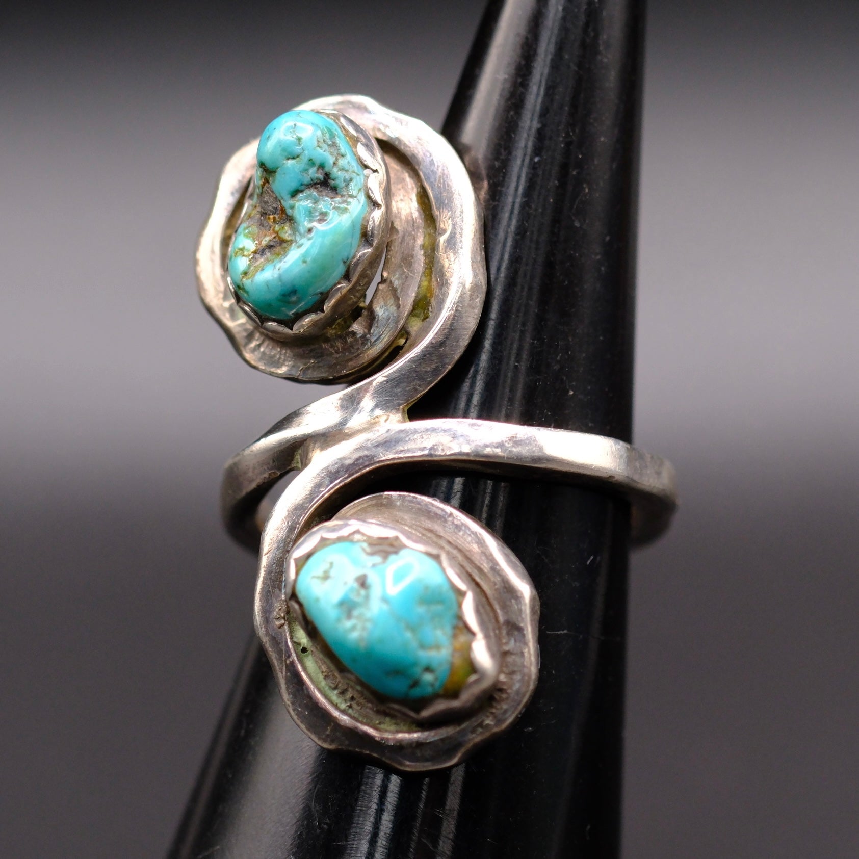Vintage Sterling 2-Stone Turquoise Ring 5.5