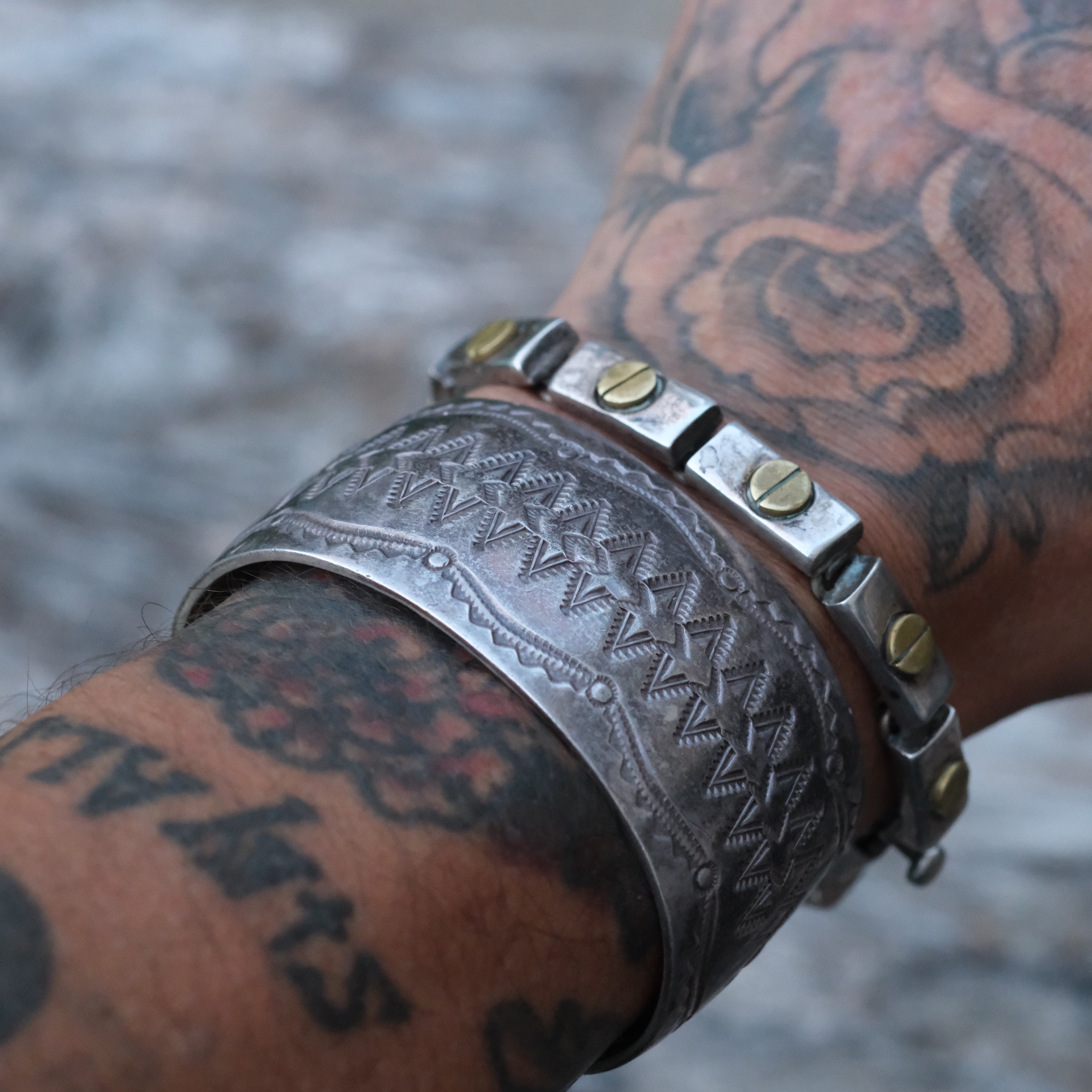 Vintage Sterling Silver Wide Stamped Cuff