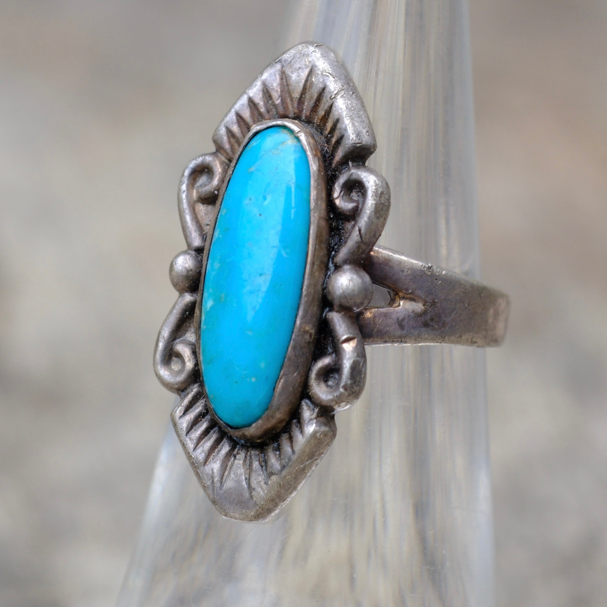Vintage Sterling Turquoise Ring 4.75