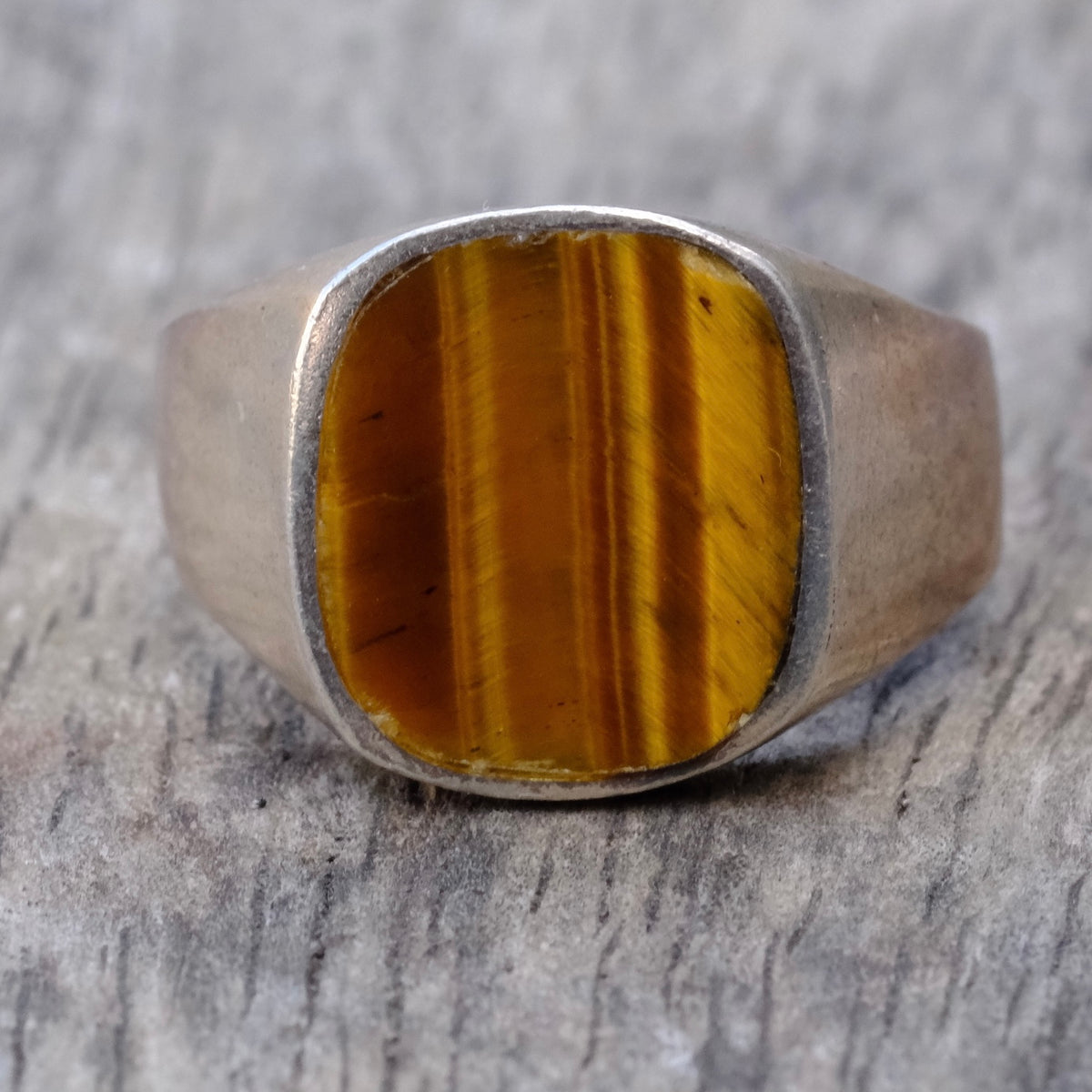 Vintage Sterling Tigers Eye Signet Ring 10.25