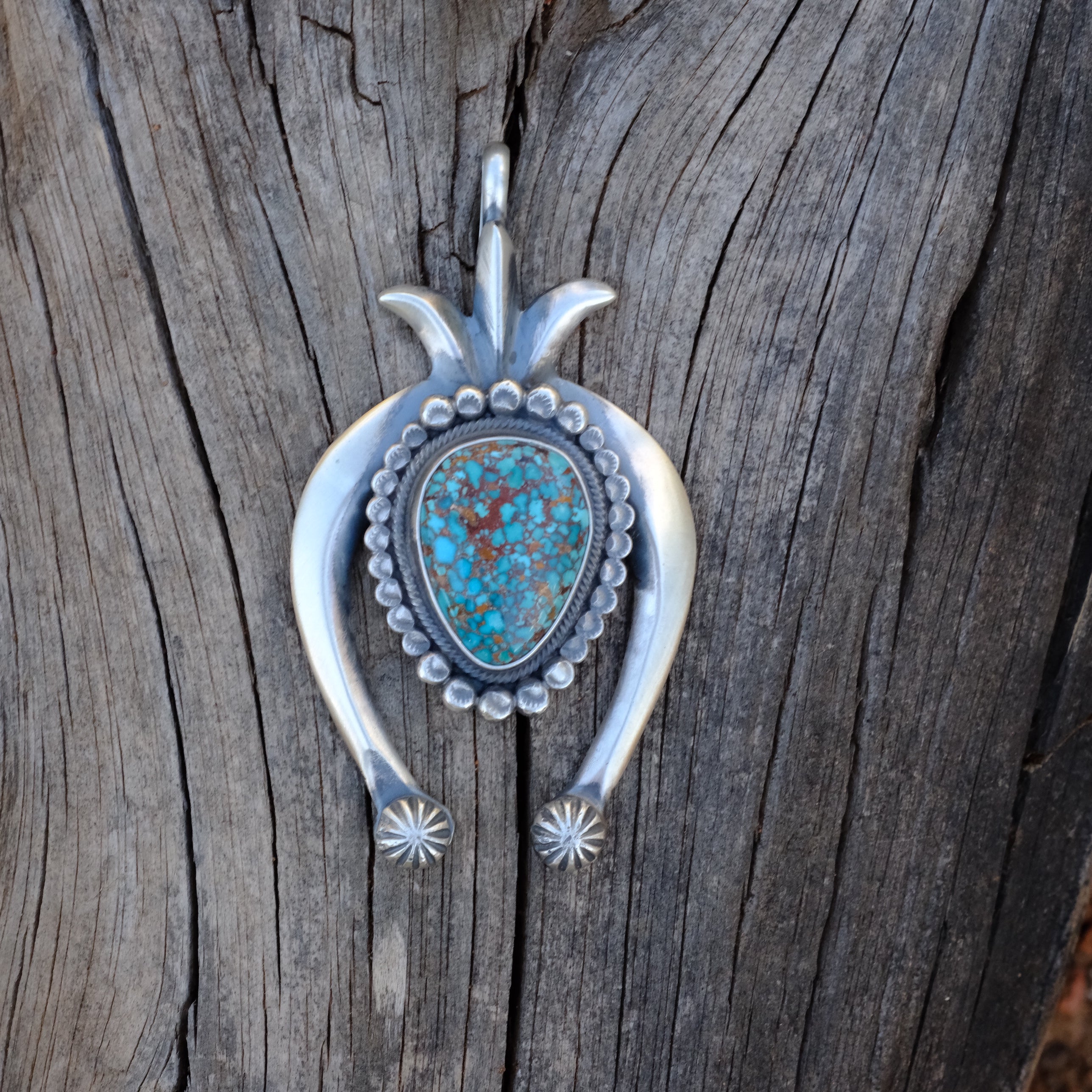 LEON MARTINEZ Sterling Silver Turquoise Naja Pendant