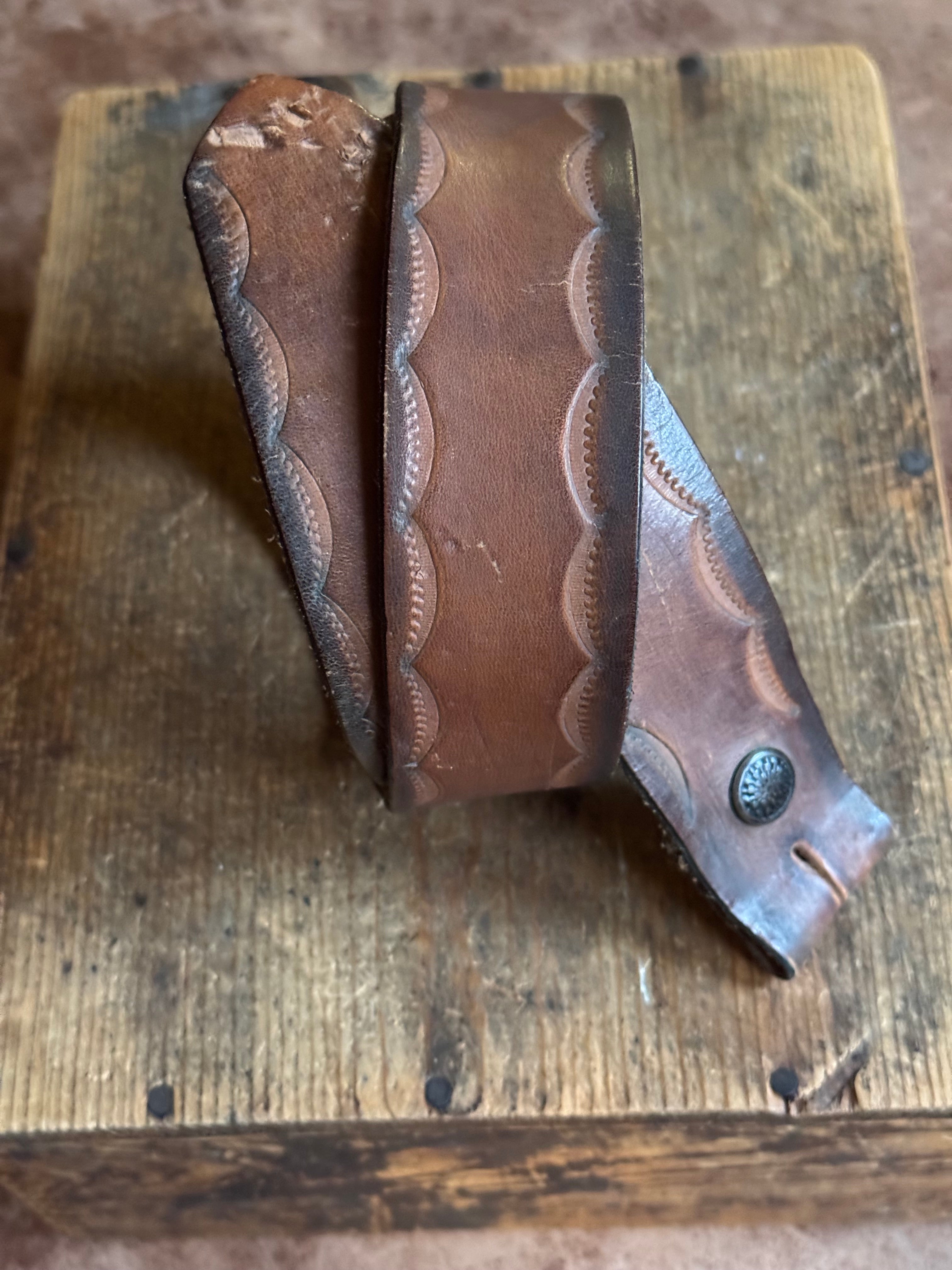 Vintage Leather Stamped Worn Look Belt