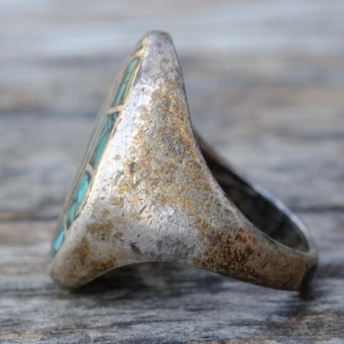 Vintage Sterling Turquoise Chip Inlay Hummingbird Ring 10.5