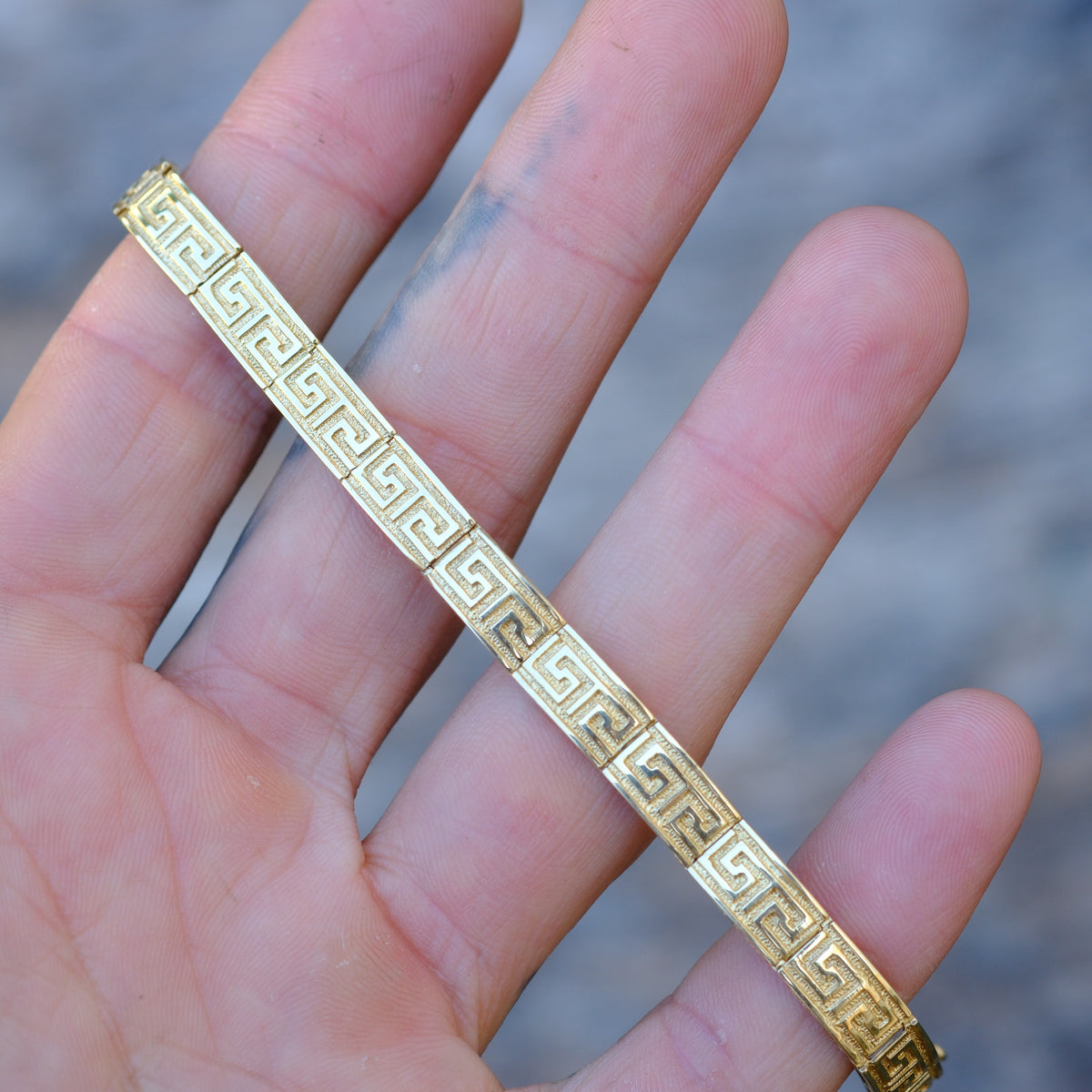 Vintage 14K Gold Greek Key Link Bracelet 6.75"
