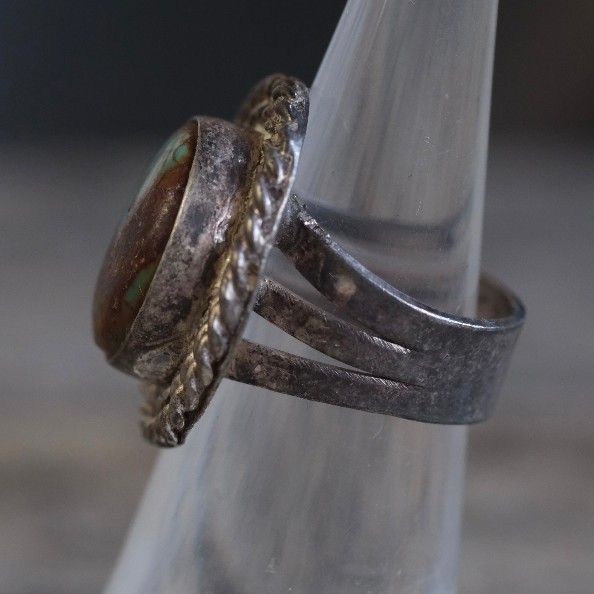 Vintage Sterling Turquoise Roper Ring 5