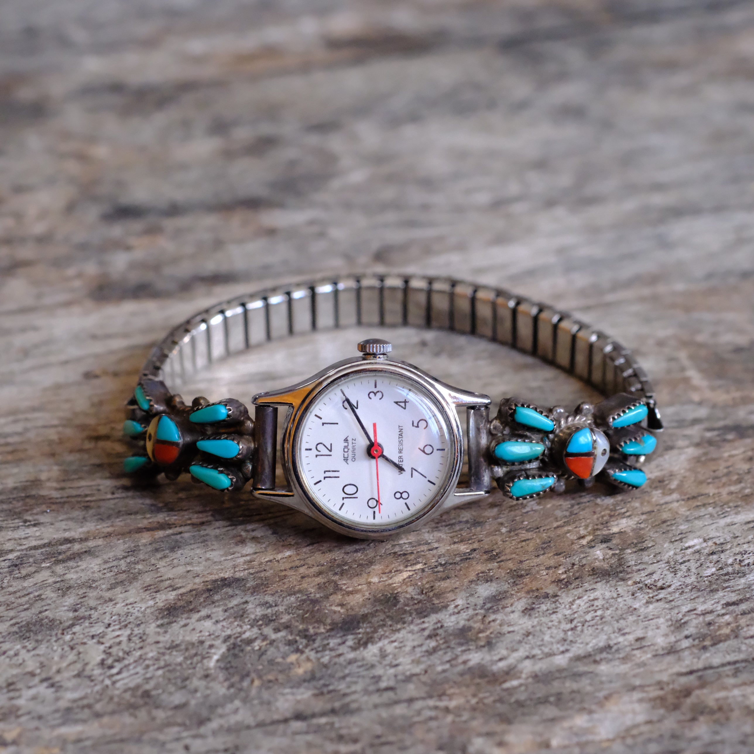 Vintage Sterling Turquoise and Coral Cluster Ladies Watch