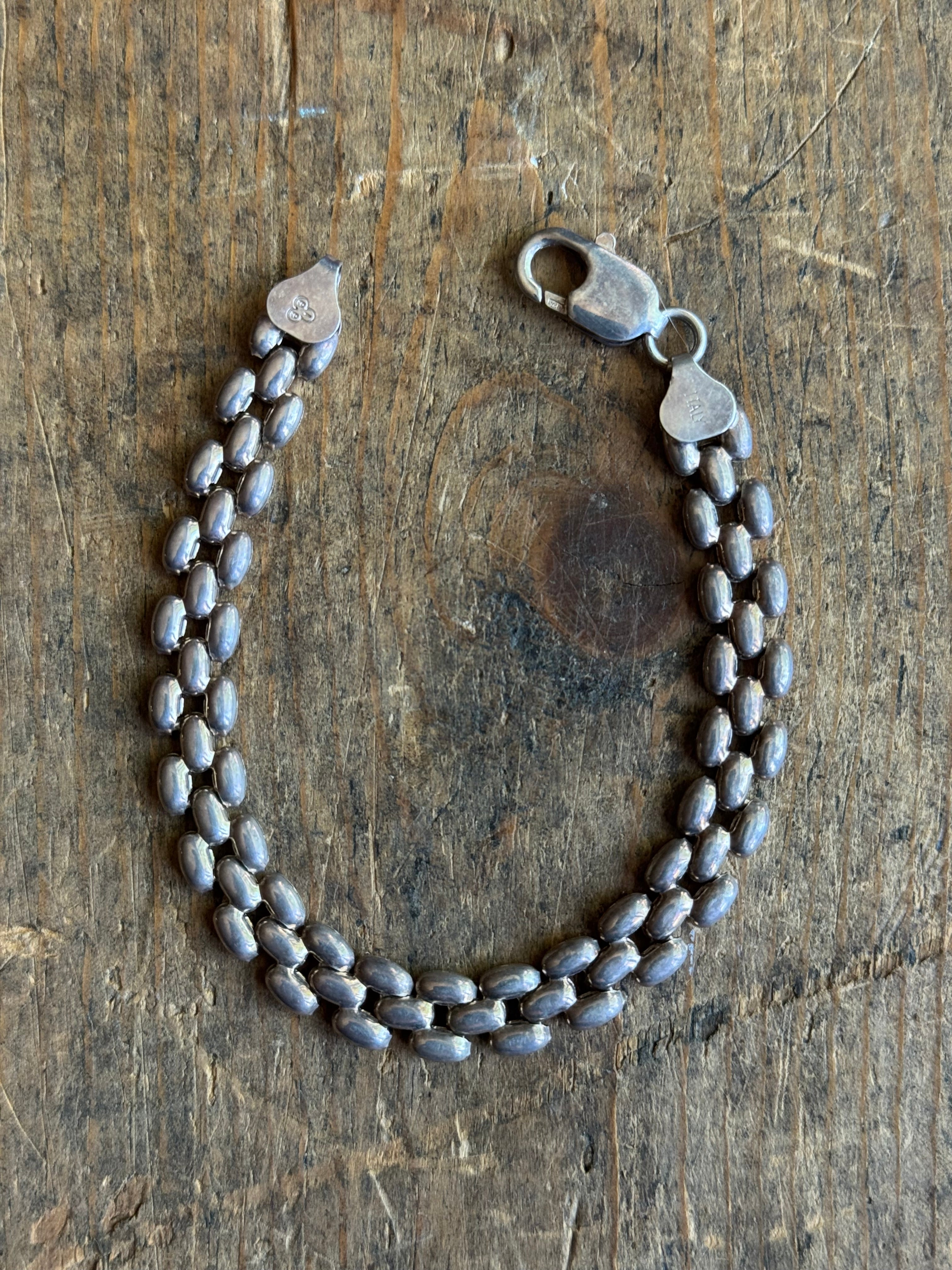 Vintage Sterling Silver Panther Link Chain Bracelet 7.5"