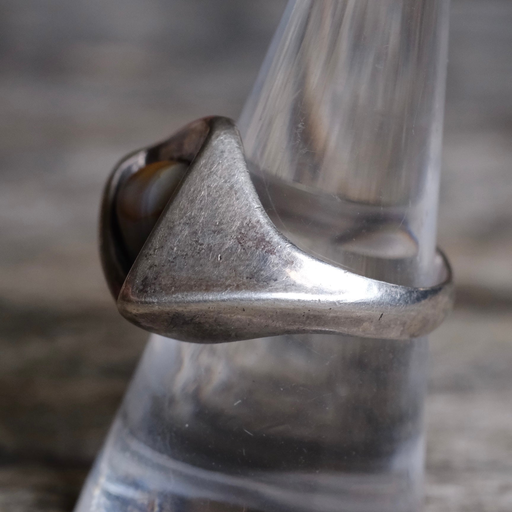 Vintage Sterling Agate Modernist Ring 7.75