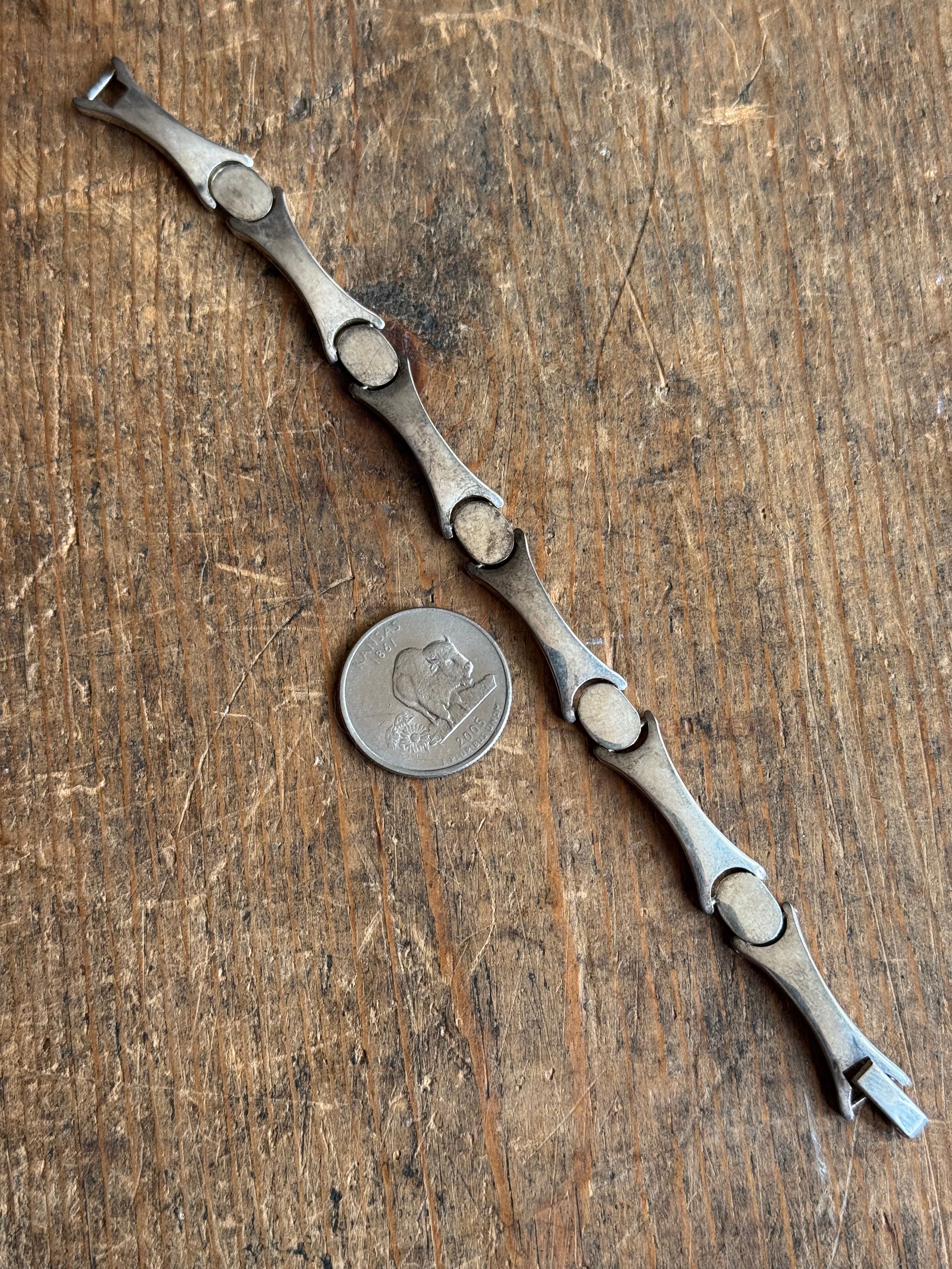 Vintage Sterling Silver 7.25” Modernist Link Bracelet