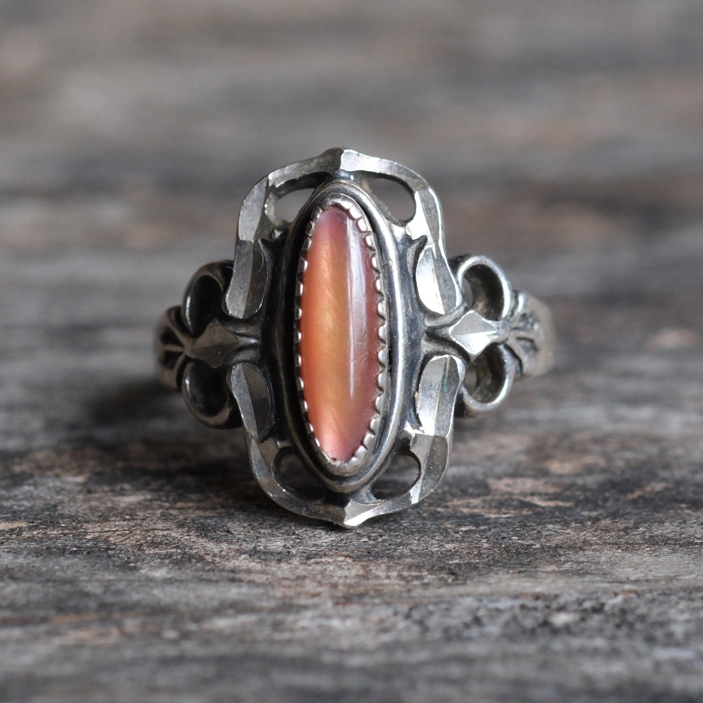Vintage Sterling Abalone Ring 3.75