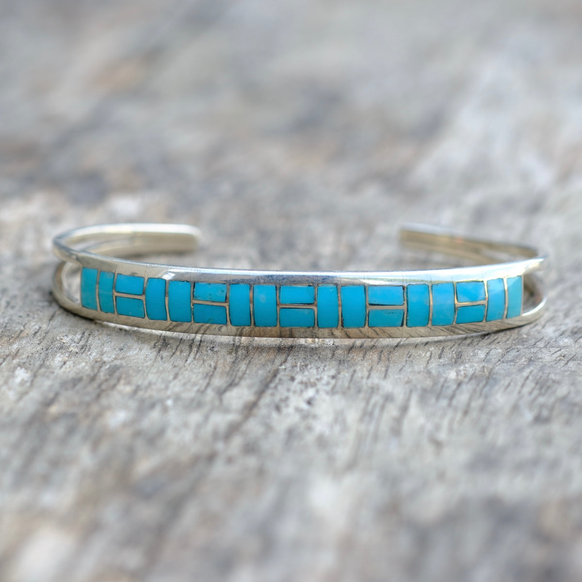 Vintage Sterling Silver Turquoise Inlay Cuff Bracelet