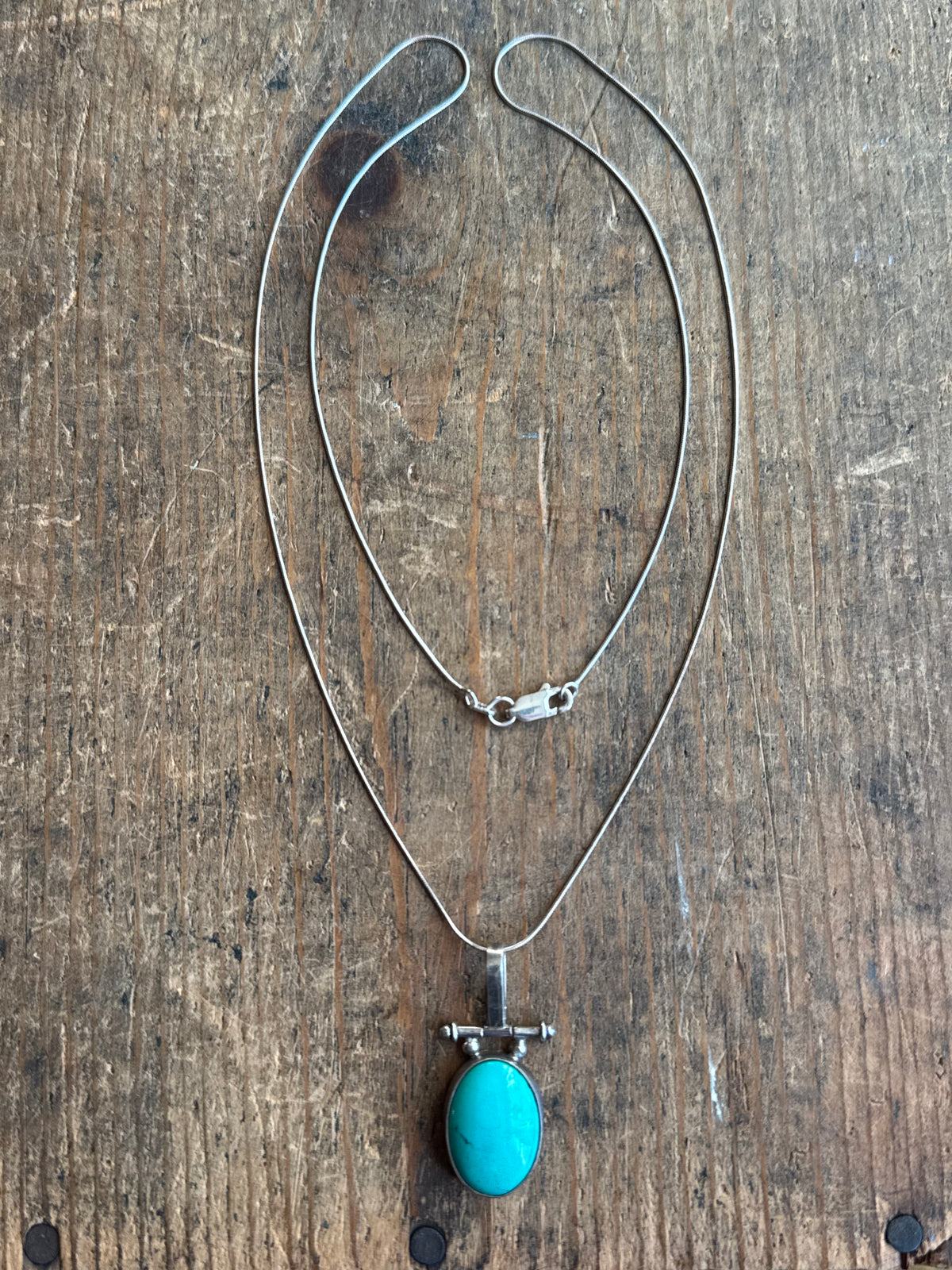 Vintage Sterling Silver Hinged Turquoise Necklace