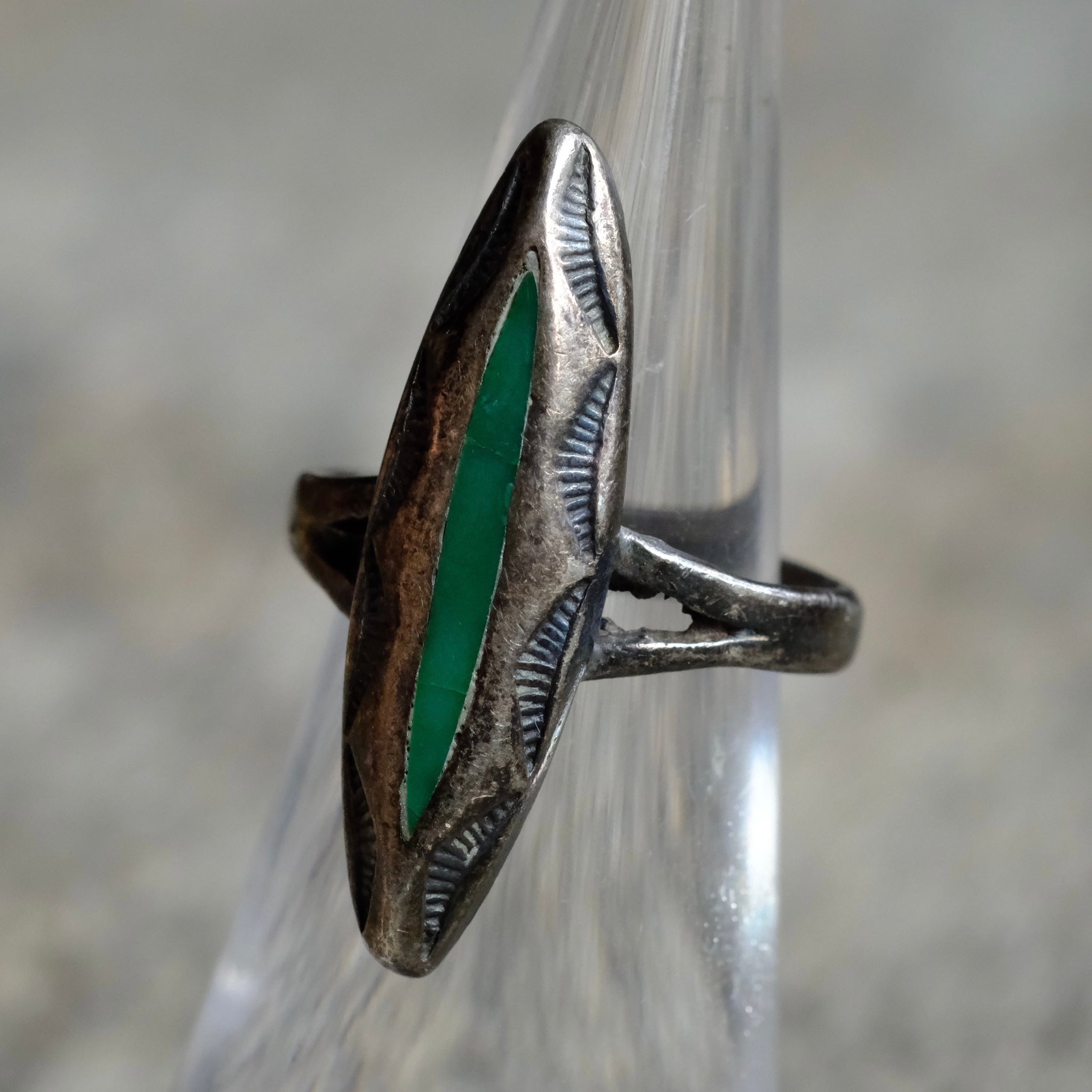 Older Vintage Sterling Turquoise Inlay Ring 4
