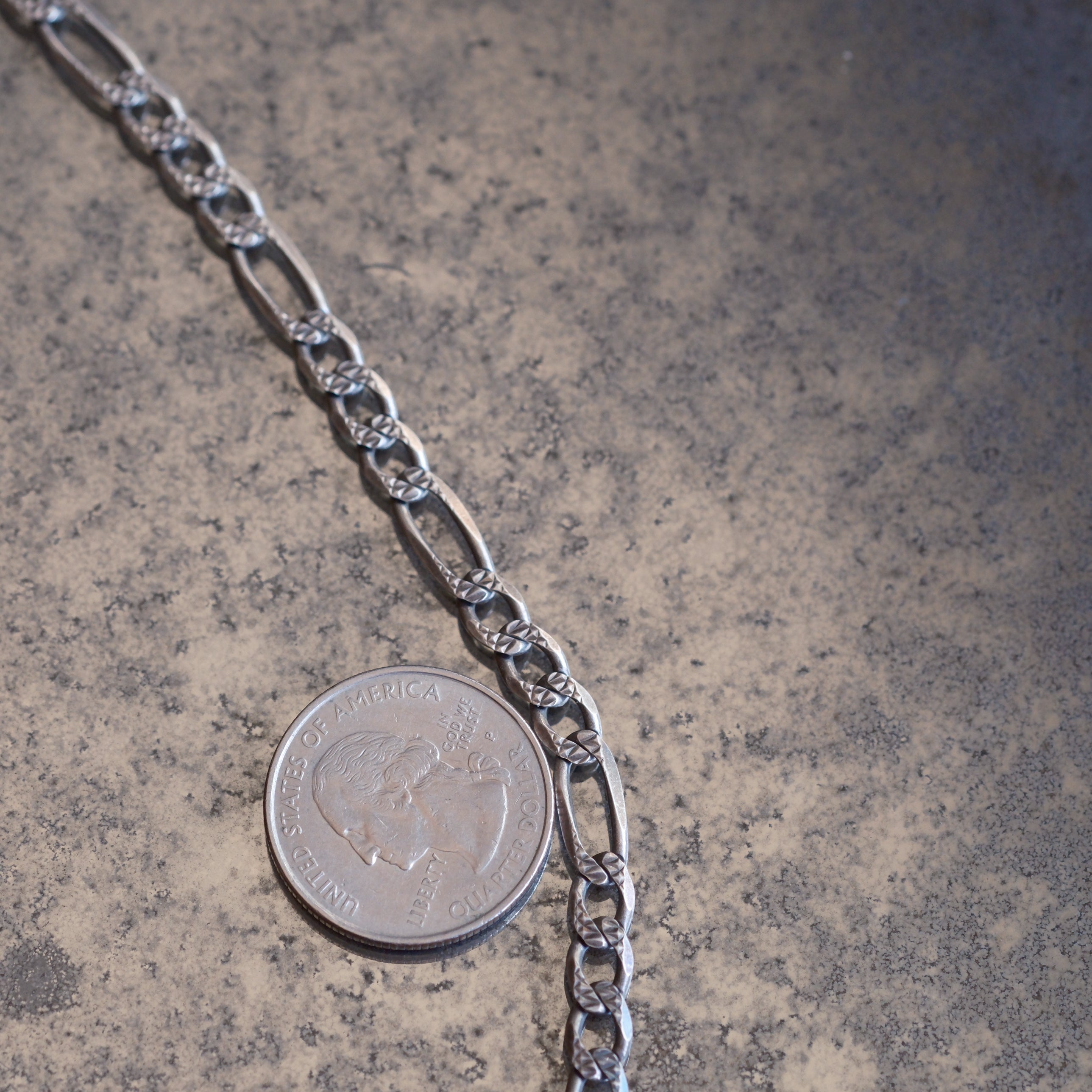 Vintage Sterling Silver Textured Figaro Chain Necklace 22.5"