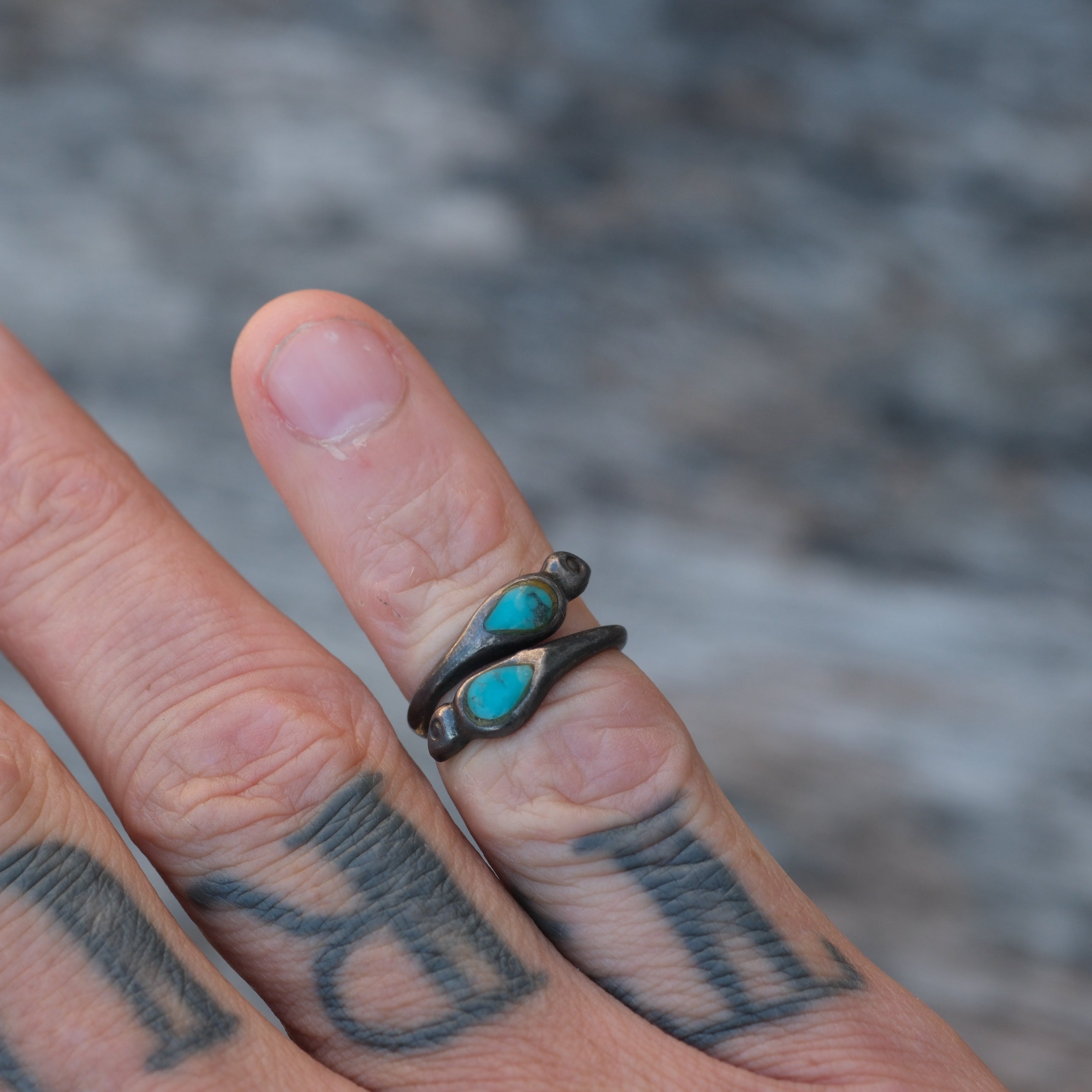 Vintage Sterling Turquoise Overpass Ring 3.25