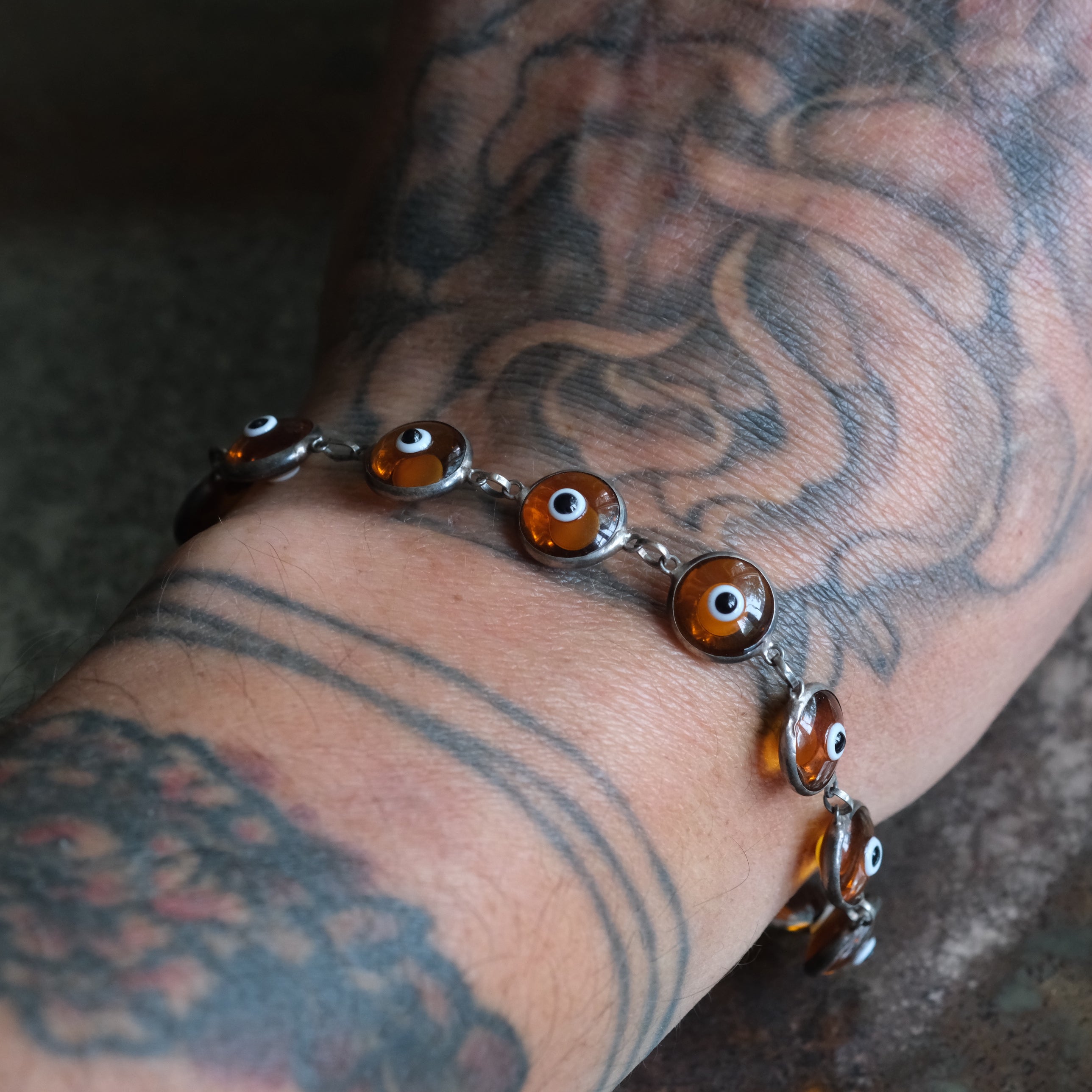 Vintage Sterling Evil Eye Bracelet 7.75"