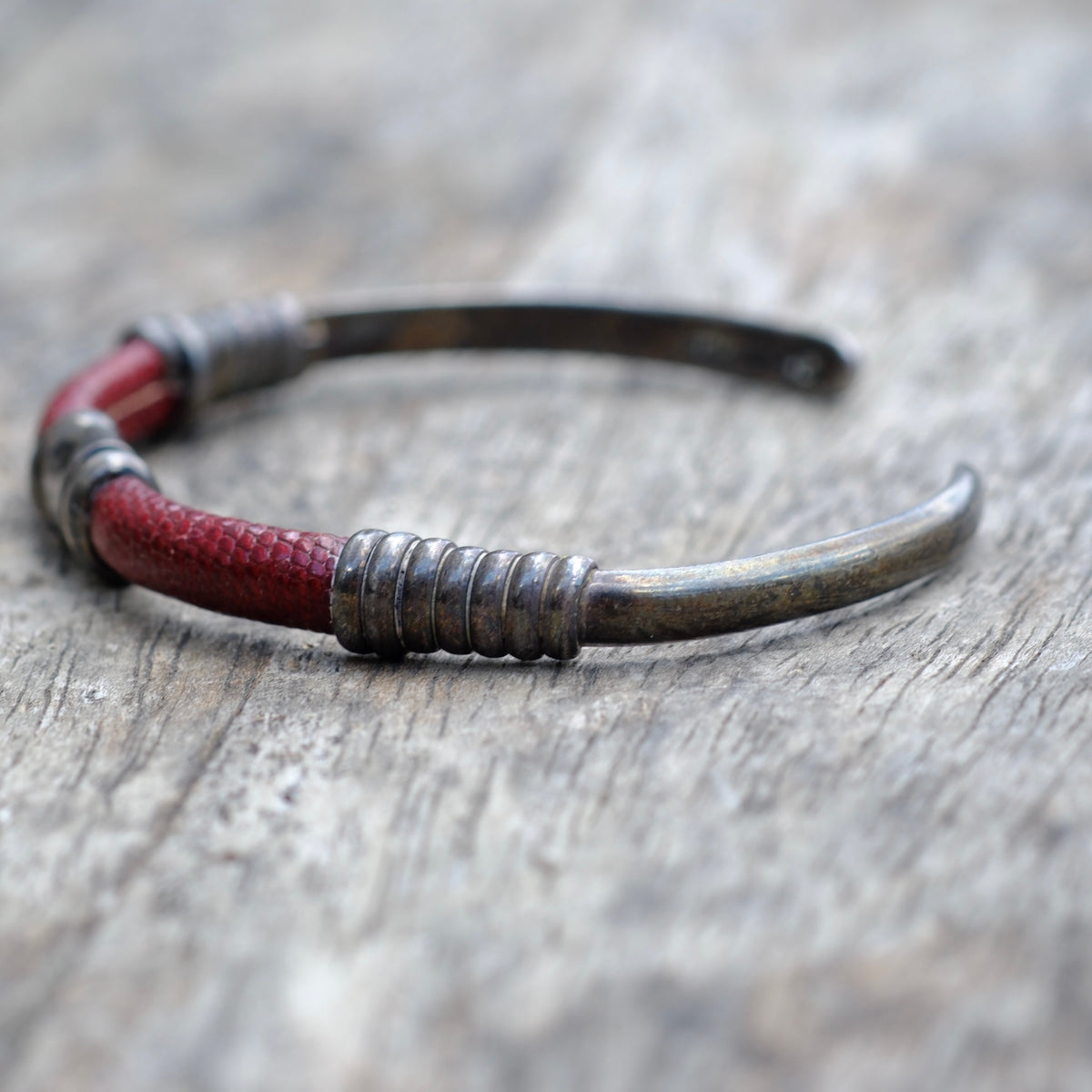 Vintage Sterling Silver and Leather Cuff Bracelet