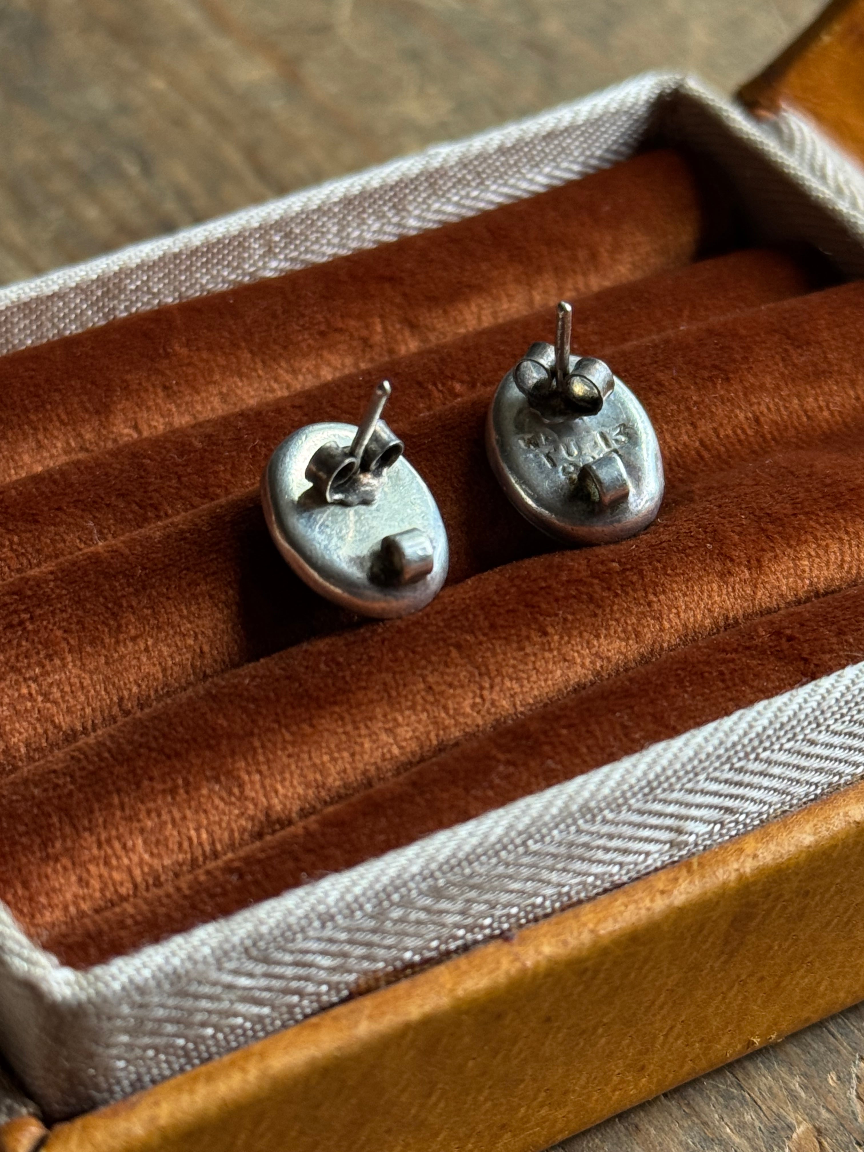 Vintage Sterling Silver Malachite Stud Earrings