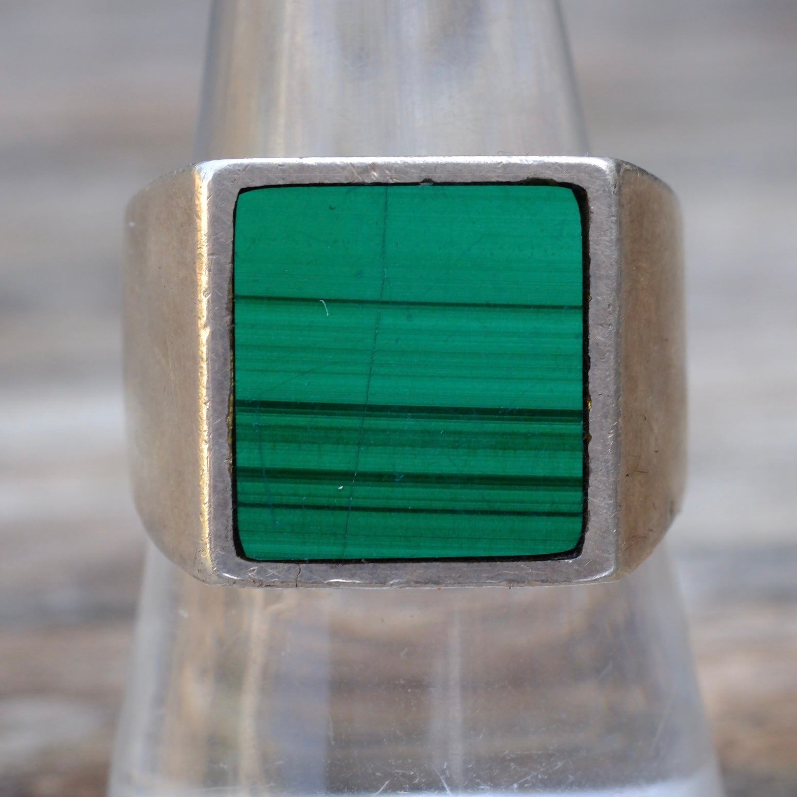 Vintage Sterling Malachite Signet Ring 9