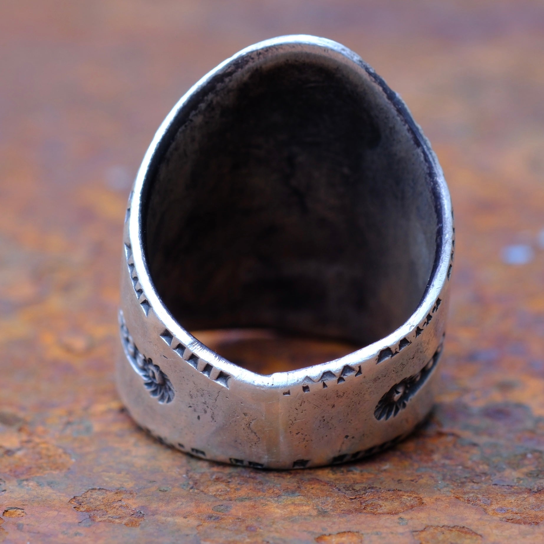 Heavy Ingot Stamped Thunderbird Cigar Band Ring 10.25